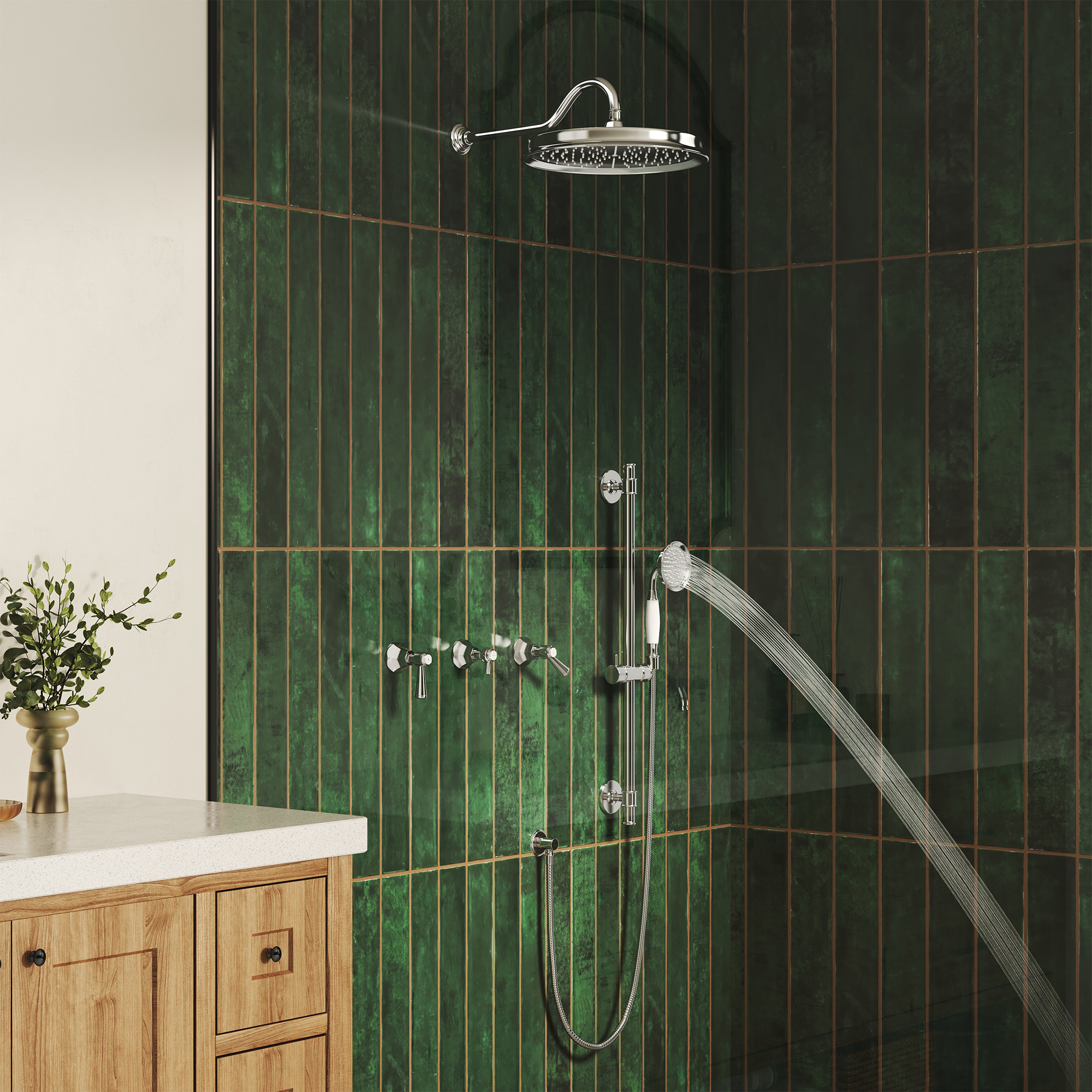 Polished Nickel 2-Function Wall Mounted Shower System with Hand Shower - HEXAGON