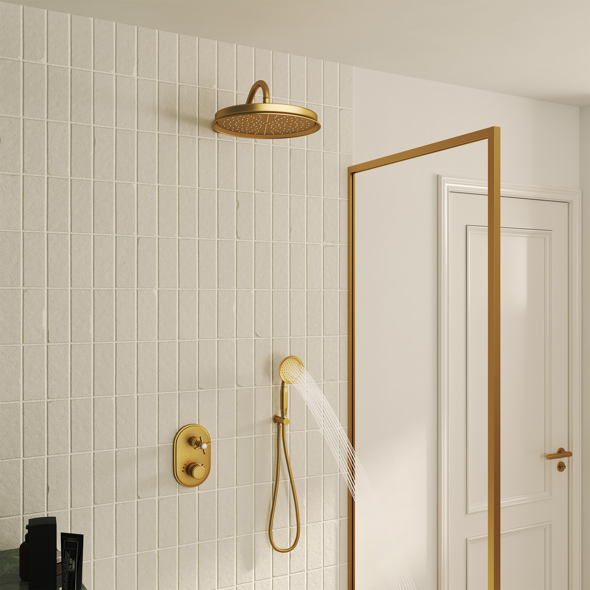 Brushed Gold Thermostatic Shower System with Handheld - DANUBE