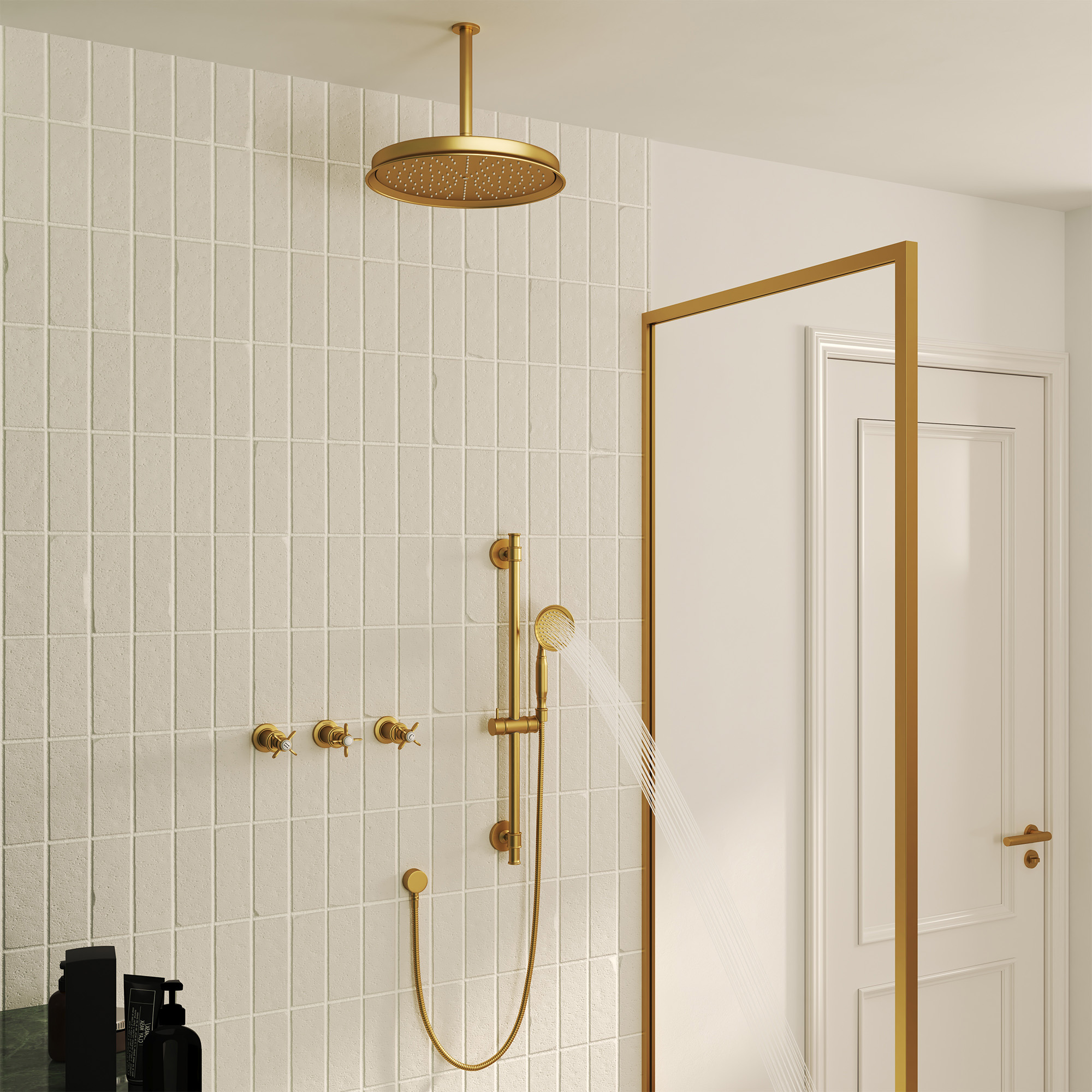 Brushed Gold Manual Shower System with Classic Controls - DANUBE