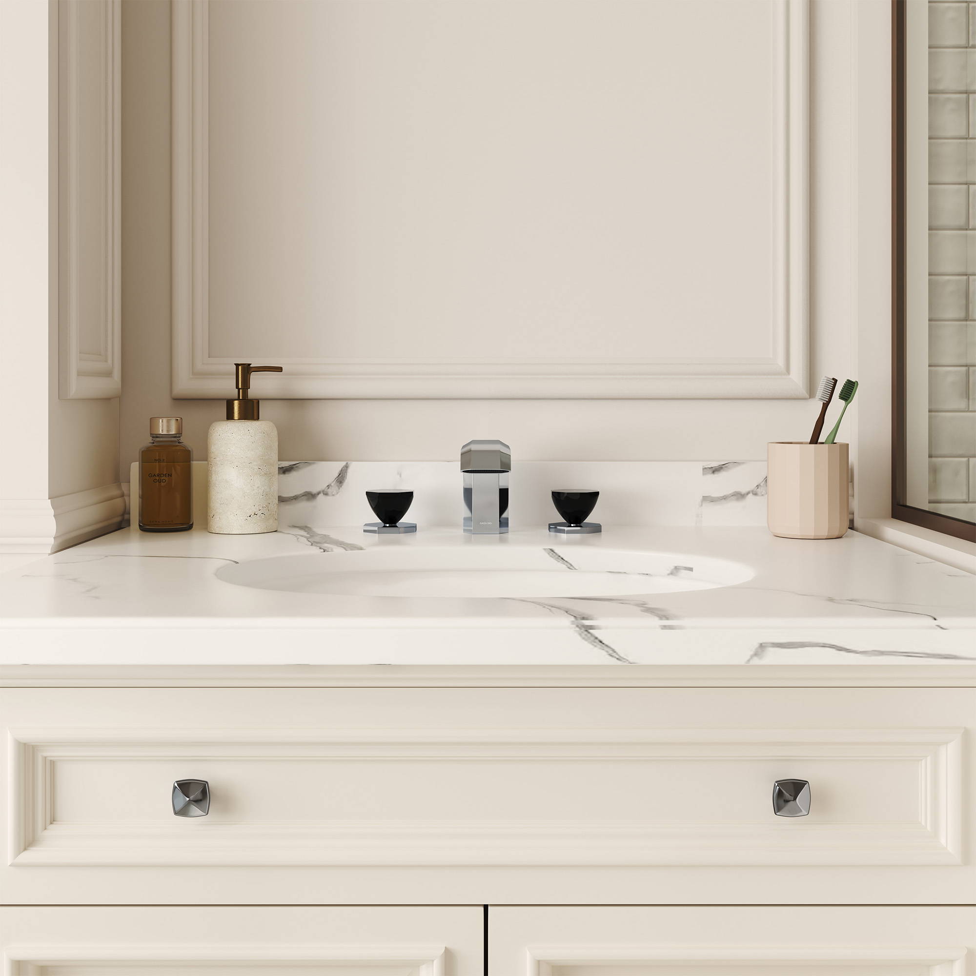 Chrome Widespread Bathroom Faucet with Black PVD Octagonal Handles - OCTAGON