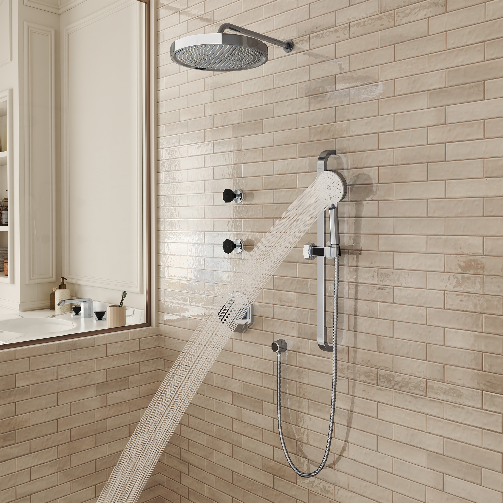 12" Rainfall Thermostatic Shower System with 3-Function Hand Shower - OCTAGON