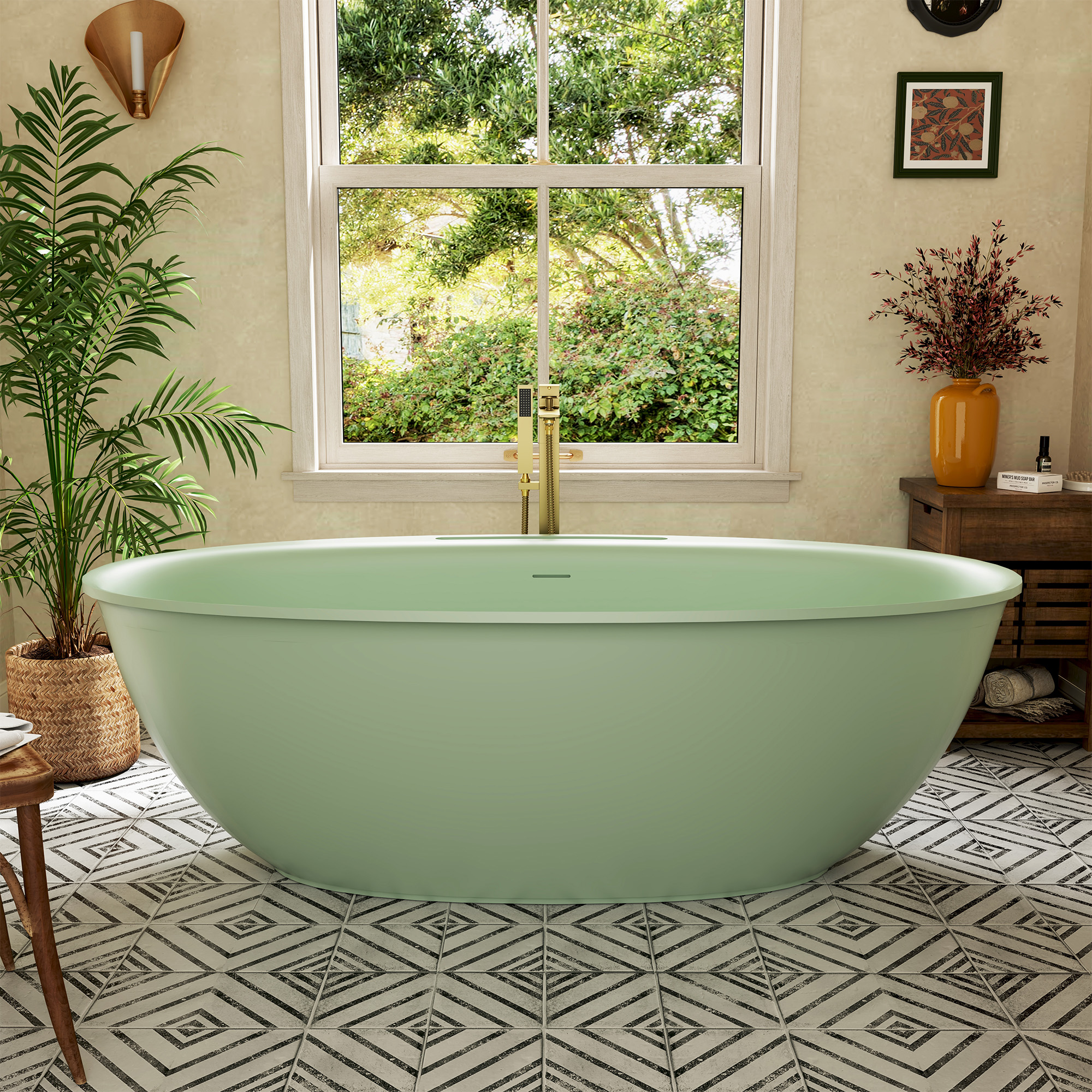 63"/67" Solid Surface Freestanding Matte Bathtub with Rim Towel Slot