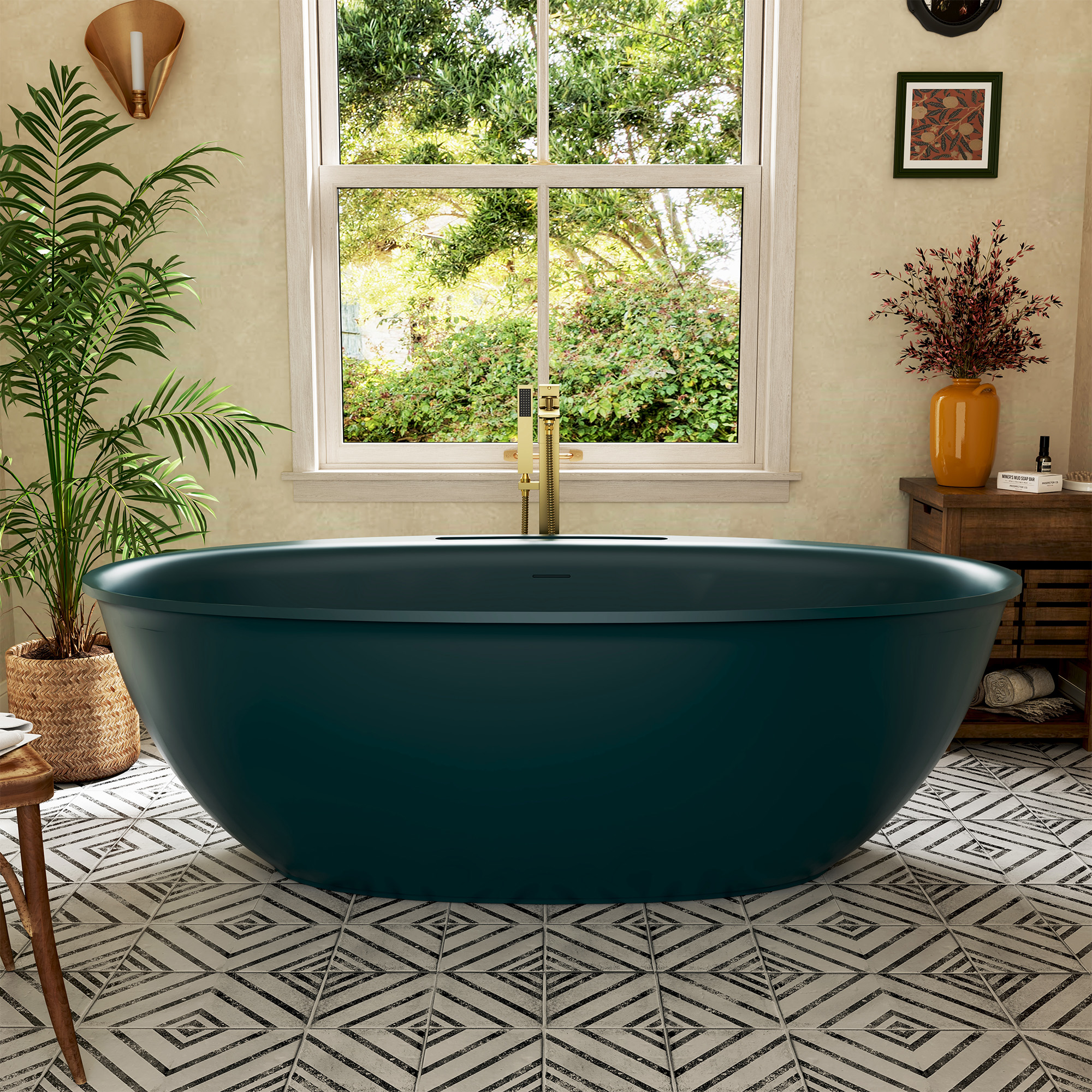 63"/67" Solid Surface Freestanding Matte Bathtub with Rim Towel Slot