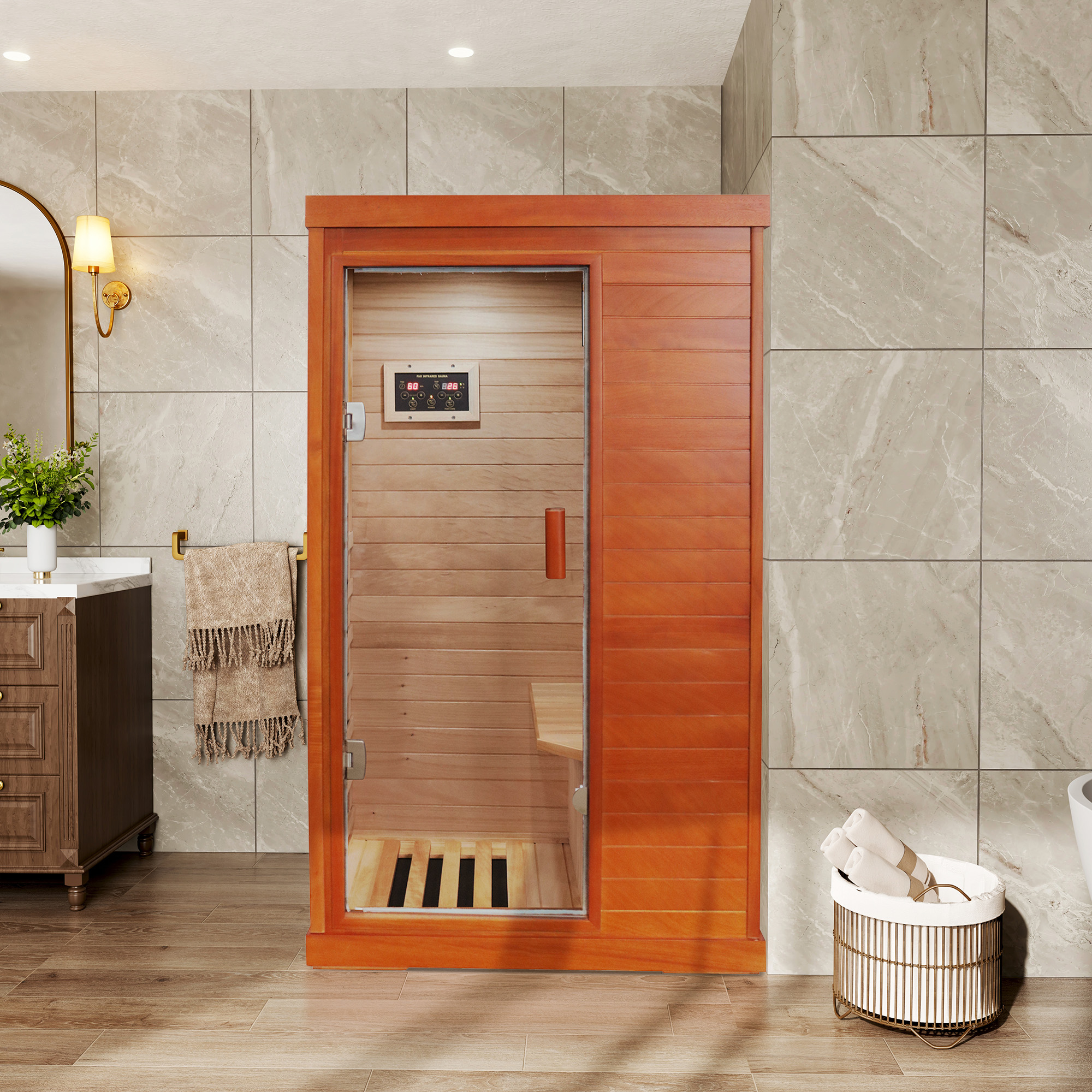 1-Person Indoor Infrared Sauna Room with Bluetooth & LED Light