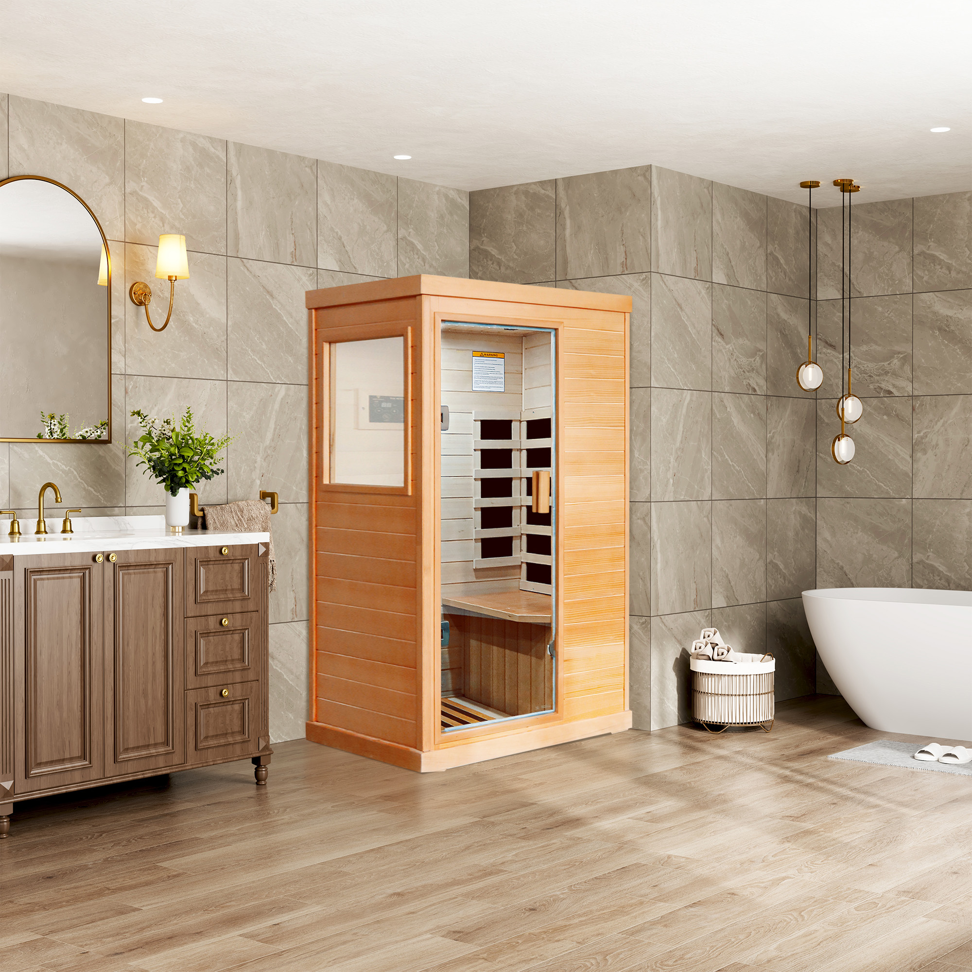 1-Person Indoor Infrared Sauna Room with Bluetooth & LED Light