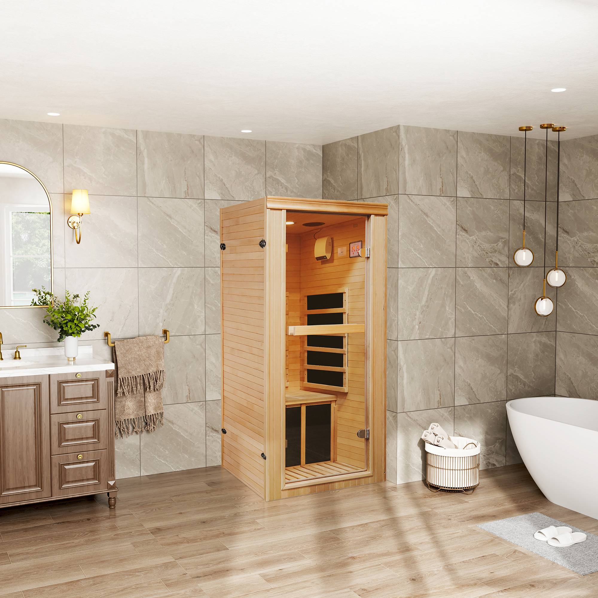 Single Person Far-Infrared Sauna Room with 5 Heating Plates for Home Wellness