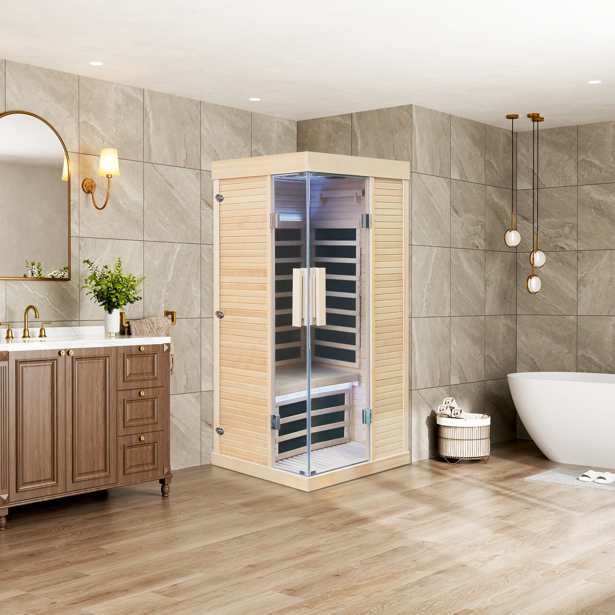 1-Person Home Infrared Sauna with Quick Assembly and Bluetooth Audio & LED Lights