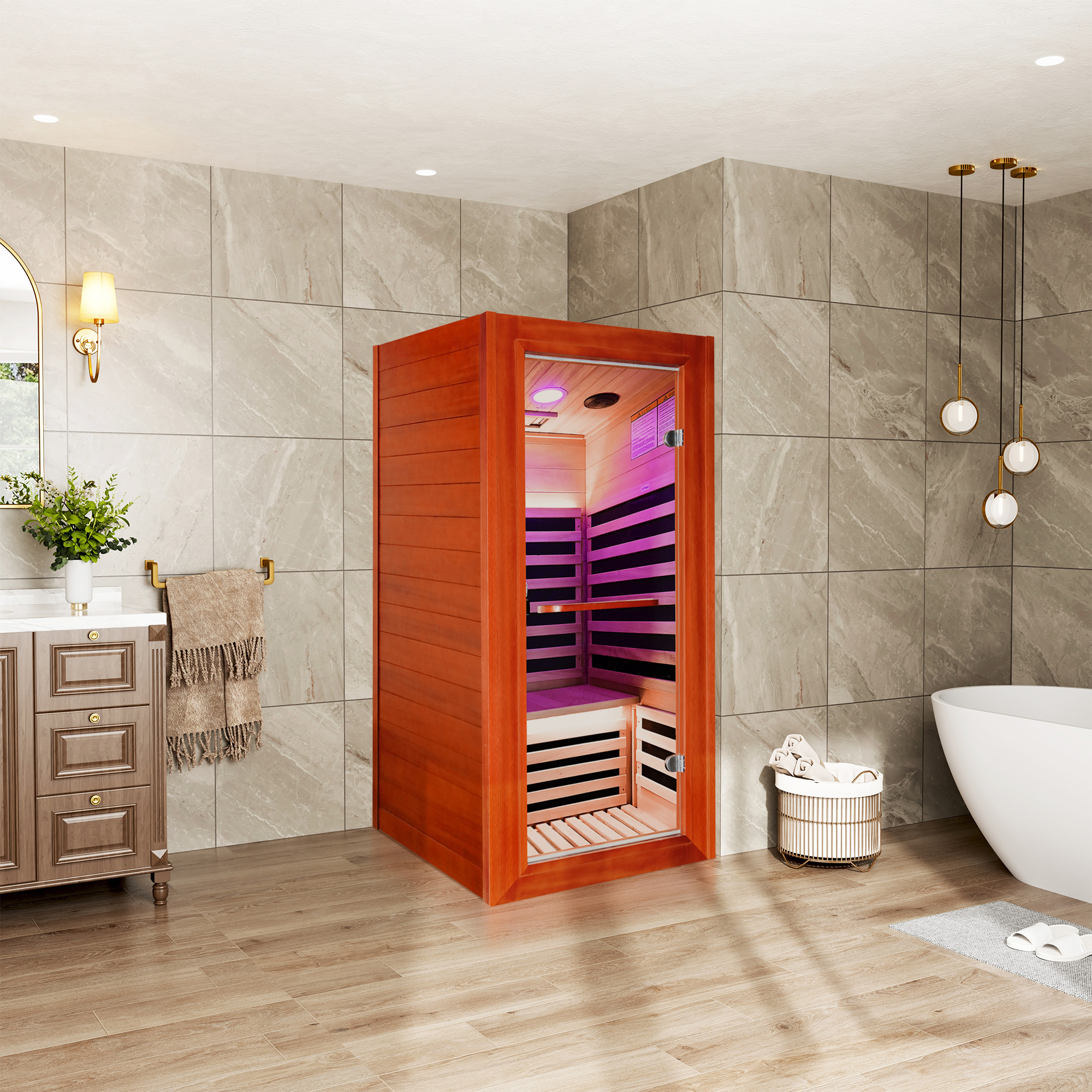 1-Person Infrared Sauna with Bluetooth Speakers and LED Reading Lights