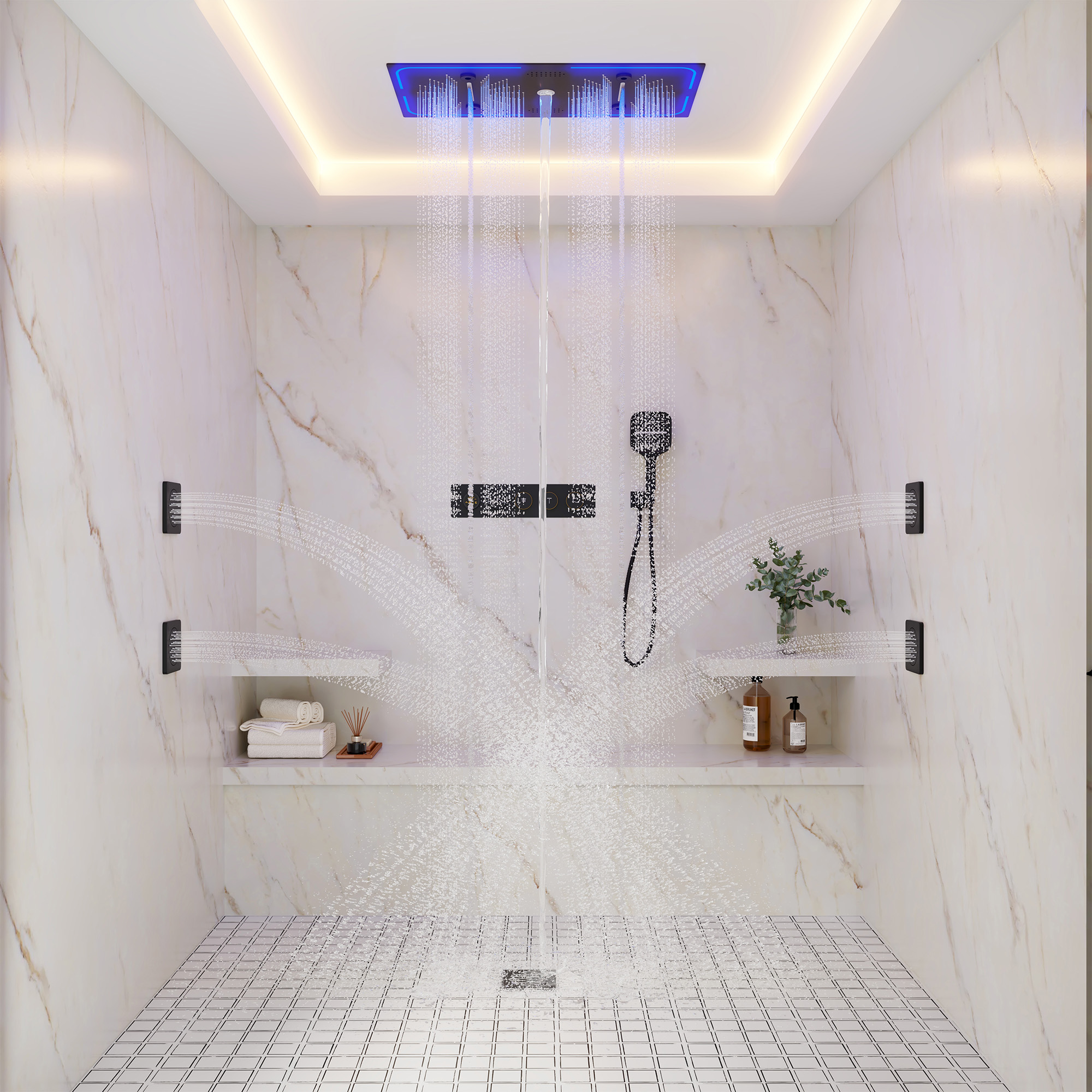 27.55*13.78 inch 4-Function Luxury Digital Shower System with LED & Bluetooth