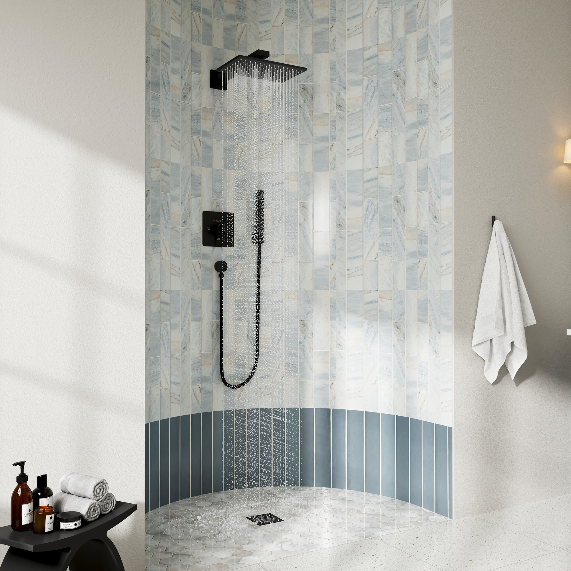 11.8*7.8 inch Coaxial Thermostatic Shower System with 2-Function Handheld