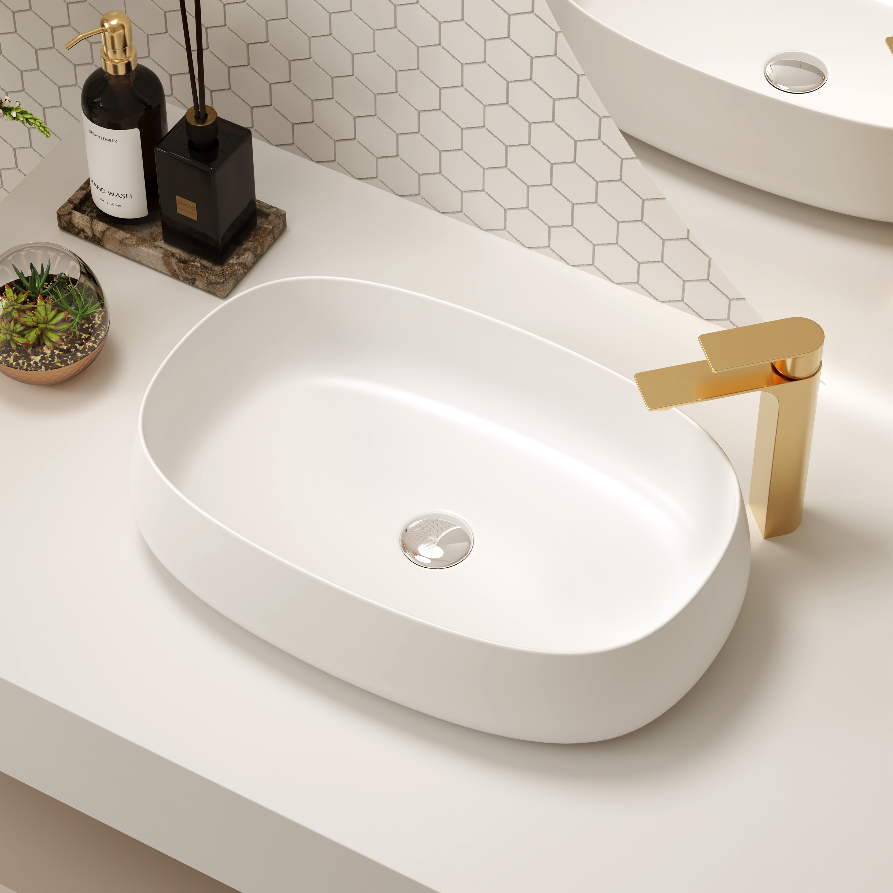 23" Oval Shape Solid Surface Bathroom Sink in Matte White