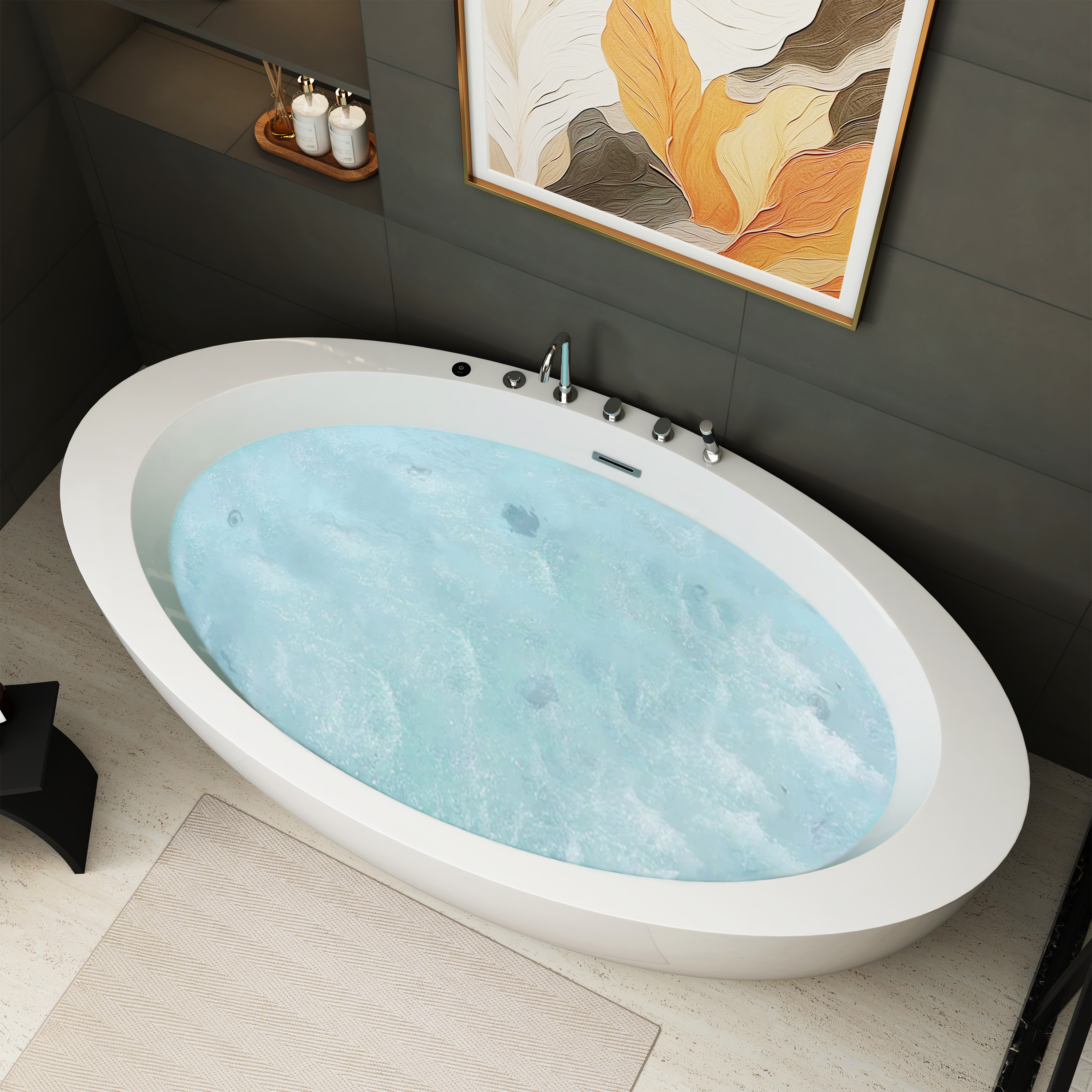 71" Minimalist Massage Freestanding Bathtub with LED Mood Light & Ergonomic Deep Soak