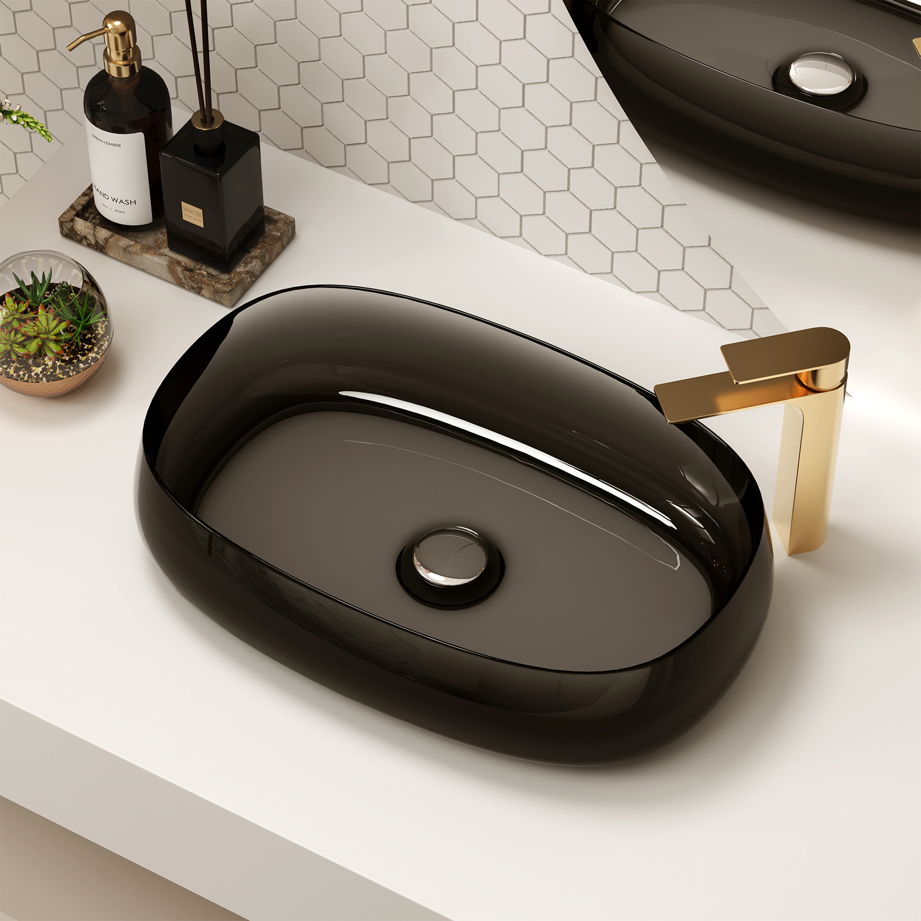 23" Oval Transparent Resin Bathroom Vessel Sink with Drainer