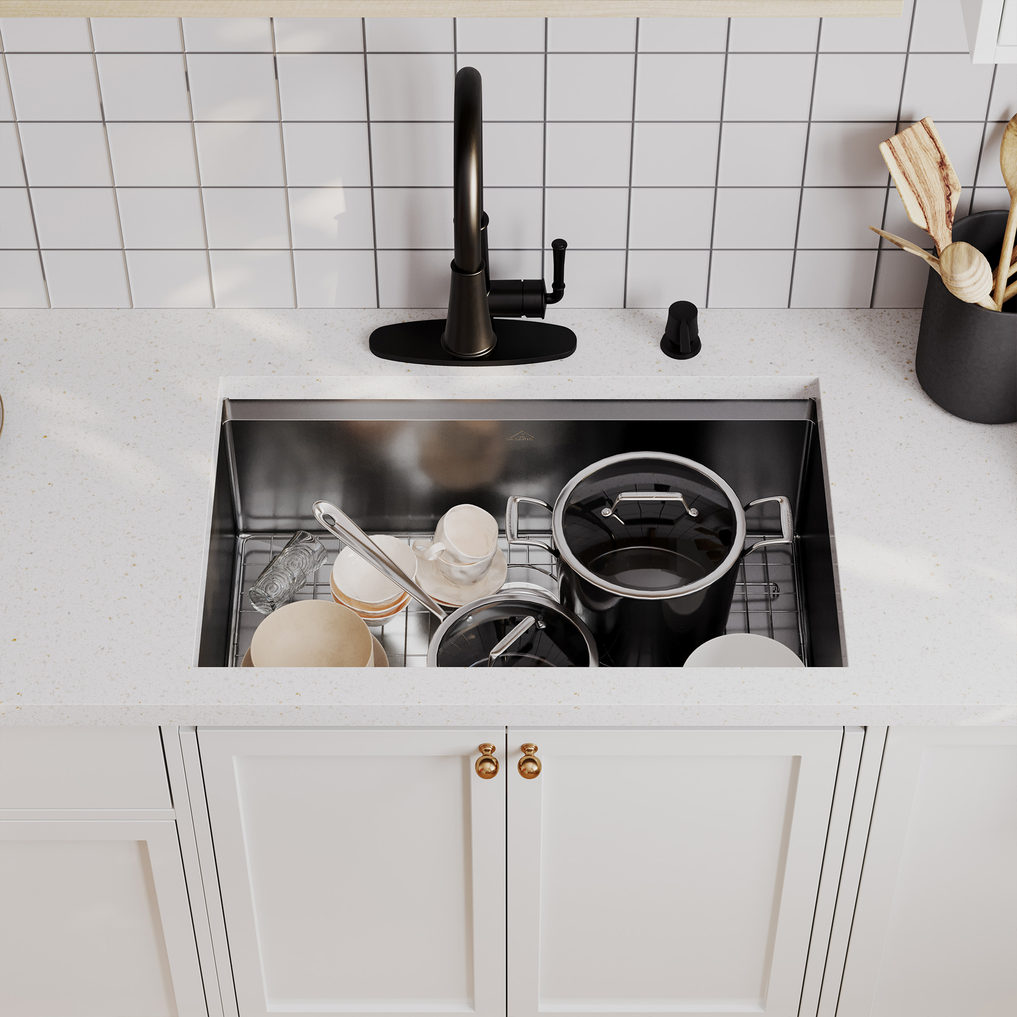 Casainc Undermount Stainless Steel 30/32 inch Single Bowl Kitchen Sink in Nano Brushed