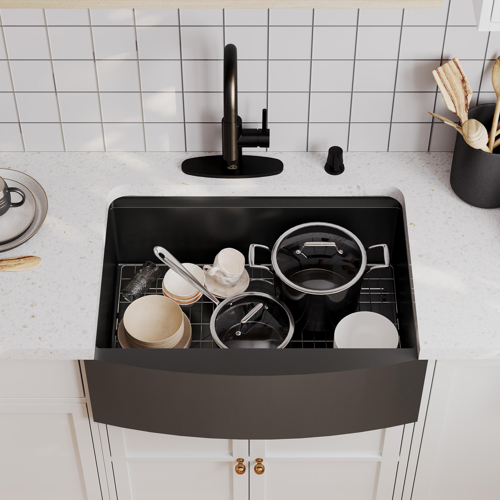 Farmhouse Stainless Steel 30/33/36 inch Single Bowl Kitchen Sink in Nano PVD Gunmetal Black