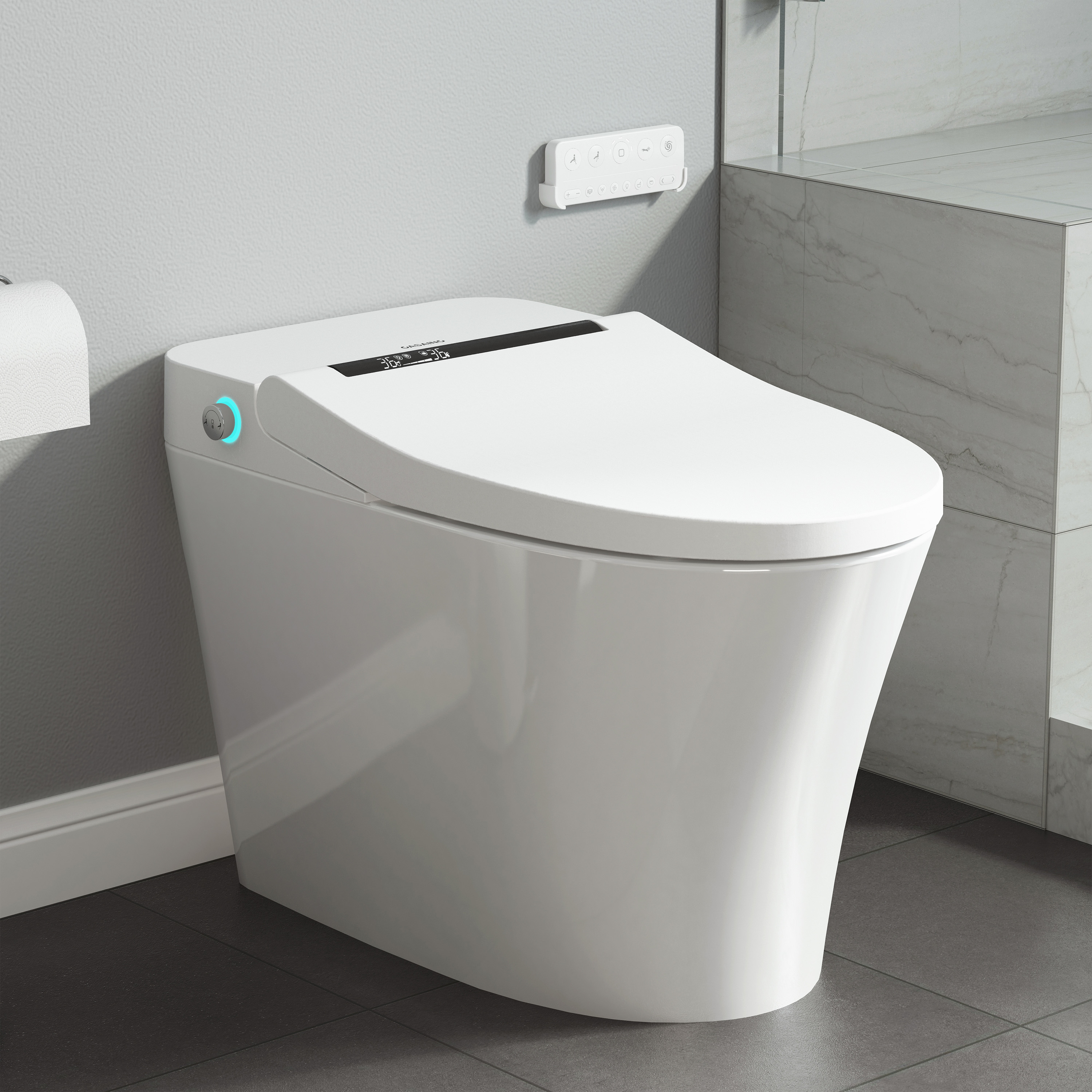 Tankless Floor Mounted Elongated White Ceramic Smart Bidet Toilet