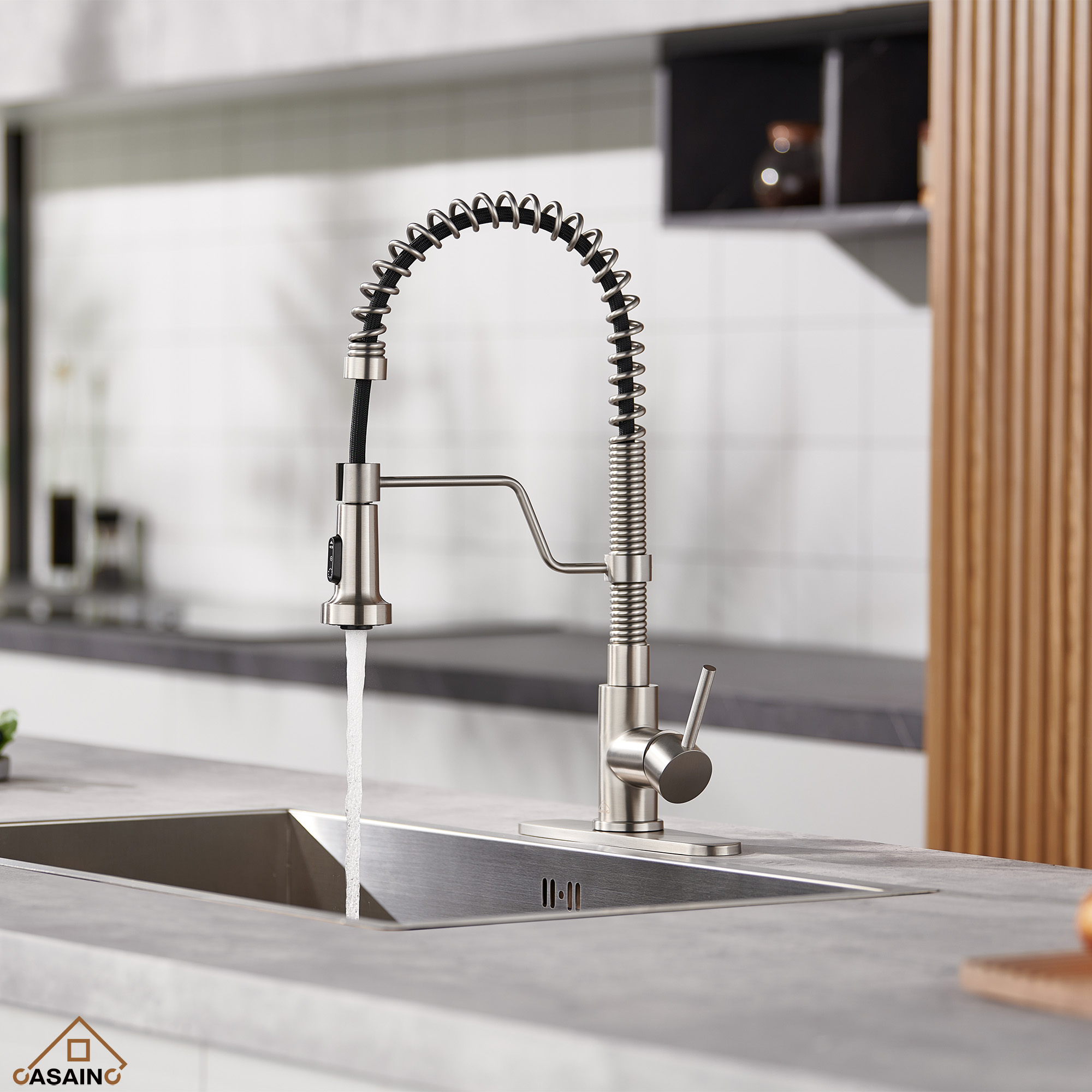Modern Kitchen Faucet with Pull-Down Sprayer, 360° Swivel, Three Functions for Effortless Cooking and Cleaning