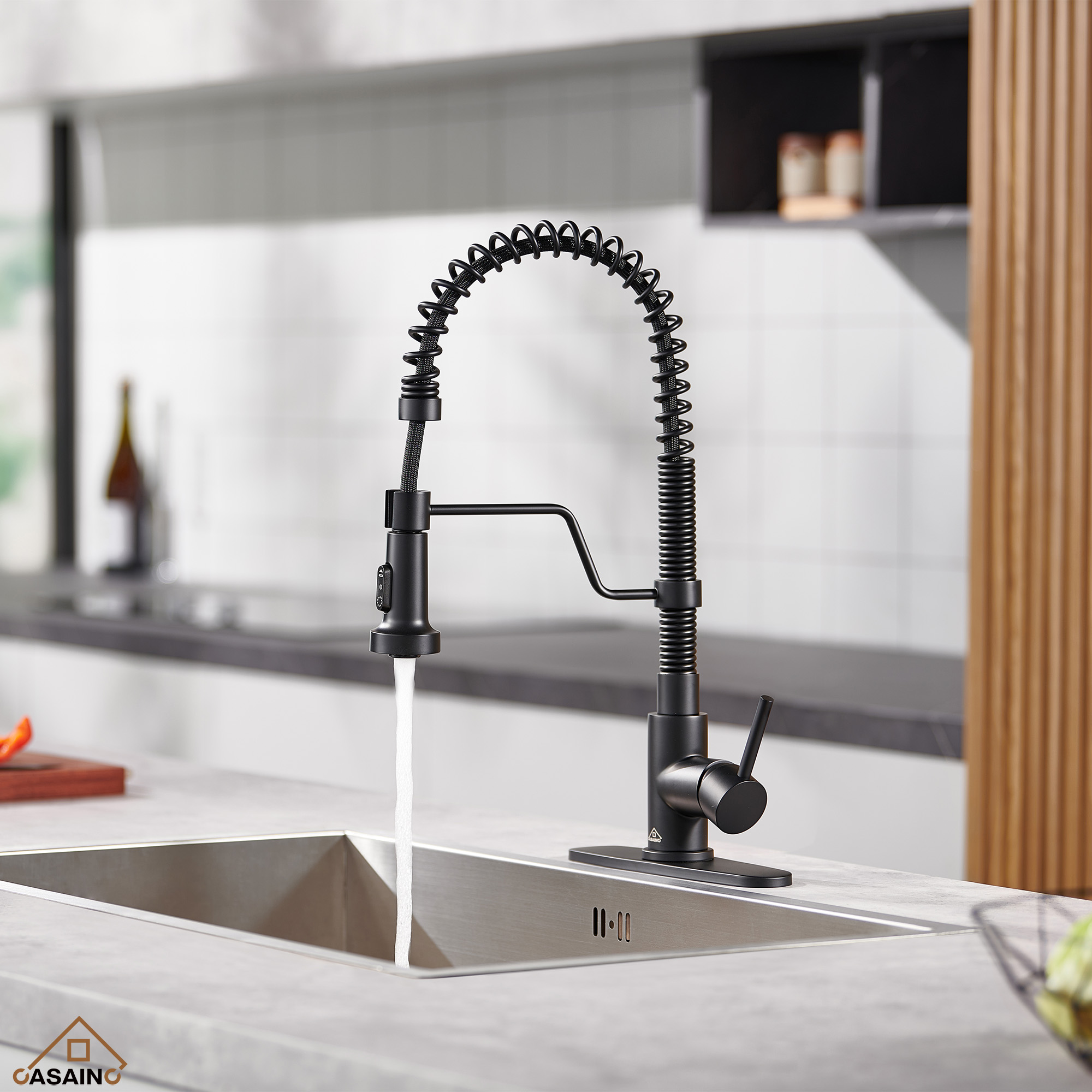 Modern Kitchen Faucet with Pull-Down Sprayer, 360° Swivel, Three Functions for Effortless Cooking and Cleaning