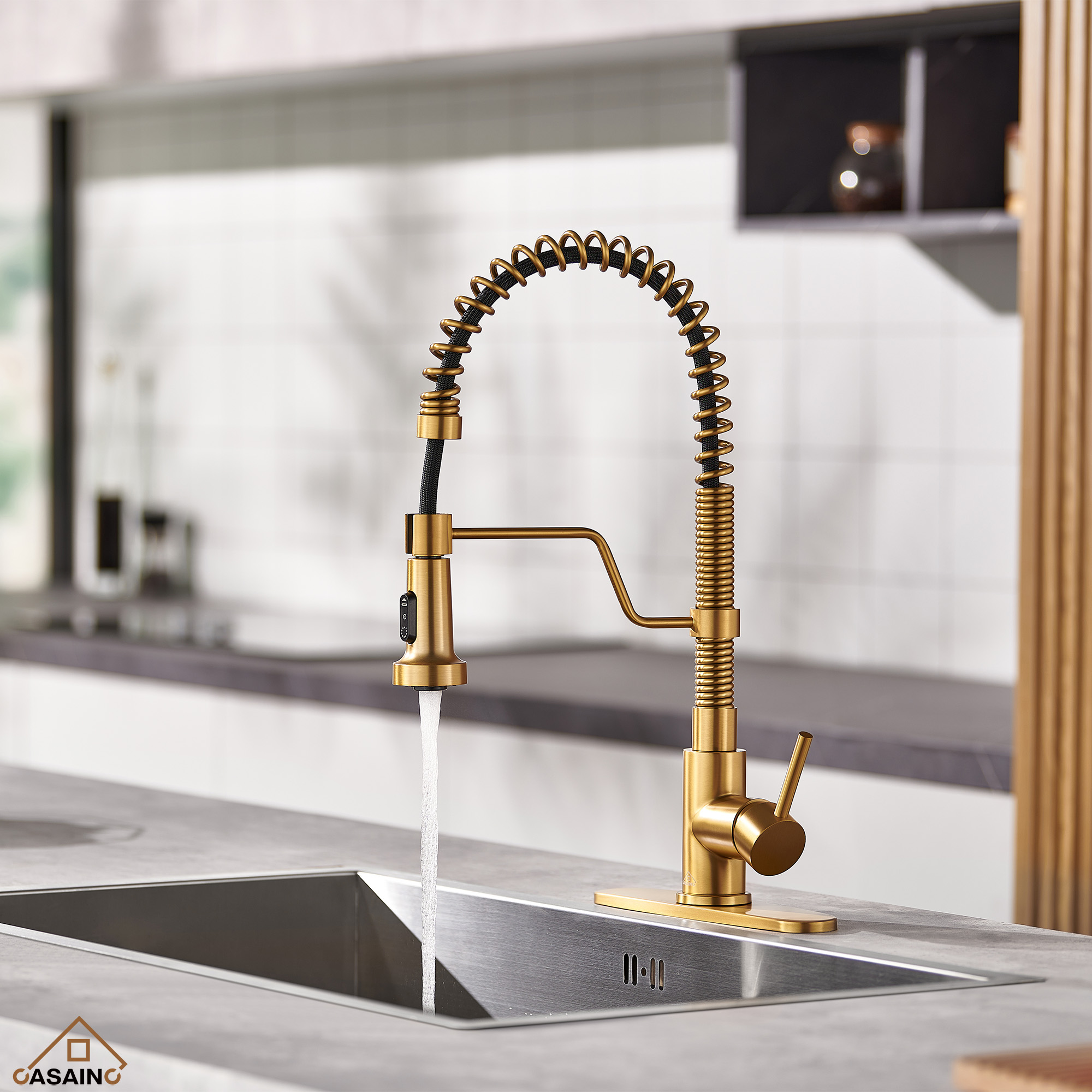 Modern Kitchen Faucet with Pull-Down Sprayer, 360° Swivel, Three Functions for Effortless Cooking and Cleaning