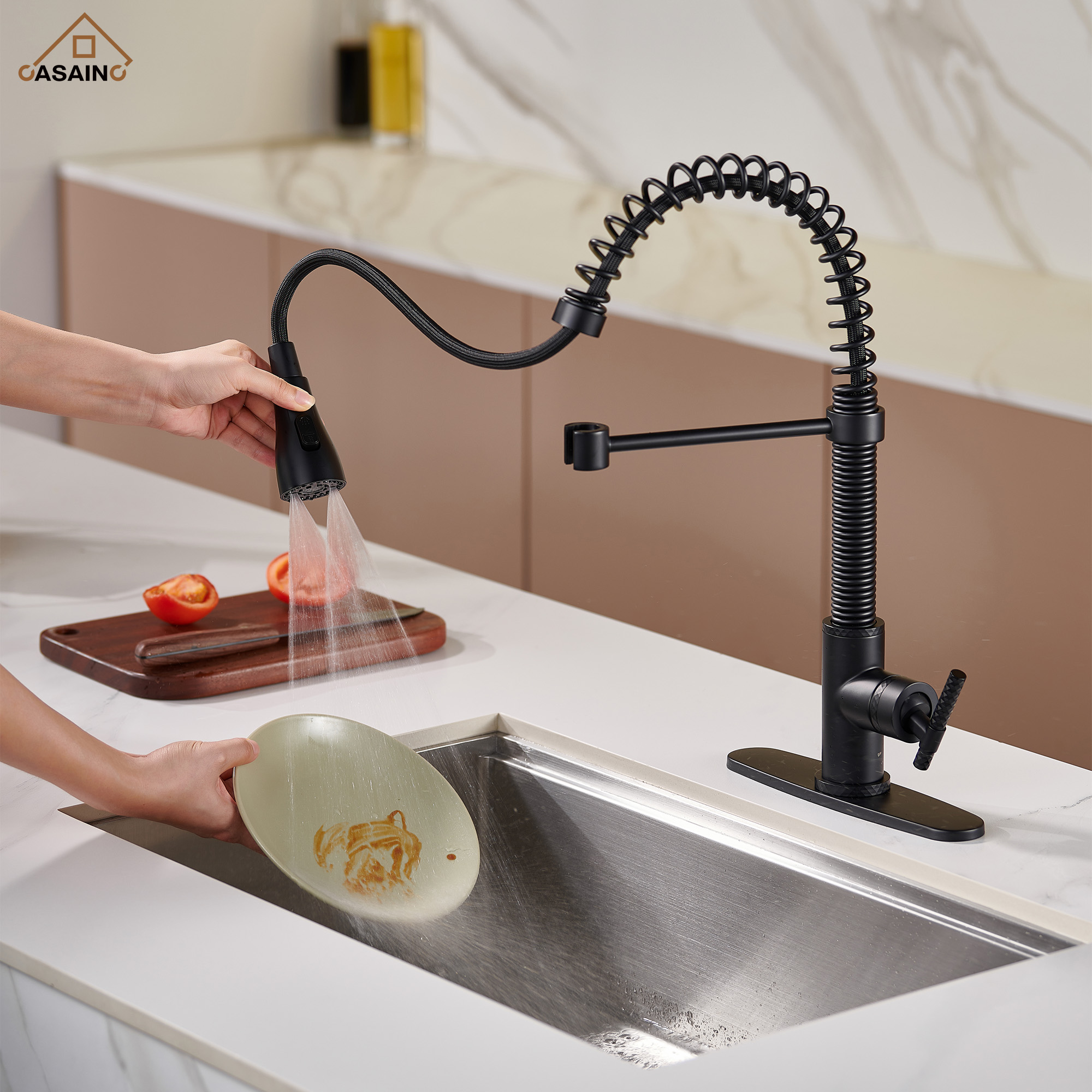  Pull-Down Sprayer Kitchen Faucet with 360° Swivel, Three Functions for Effortless Cooking and Cleaning