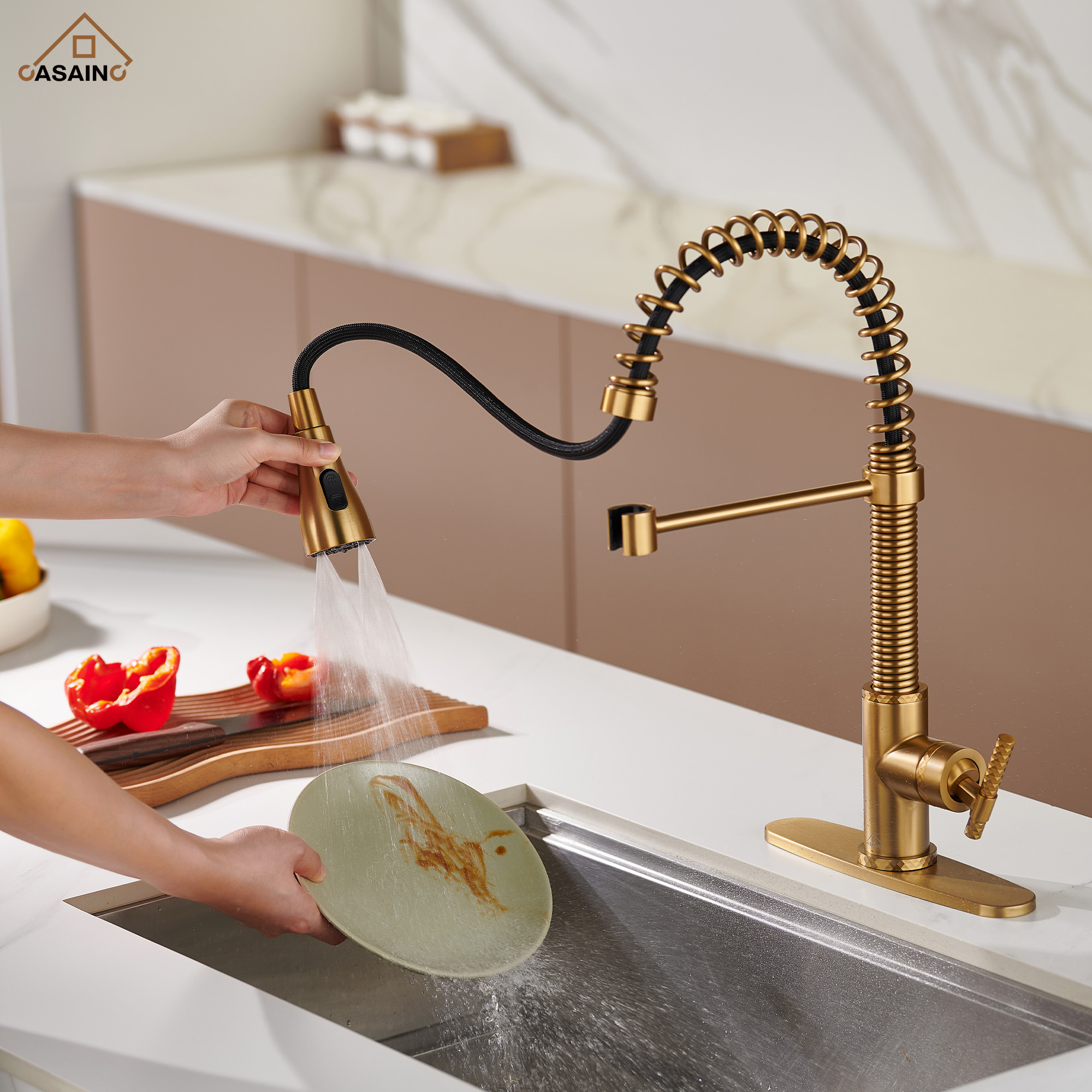  Pull-Down Sprayer Kitchen Faucet with 360° Swivel, Three Functions for Effortless Cooking and Cleaning