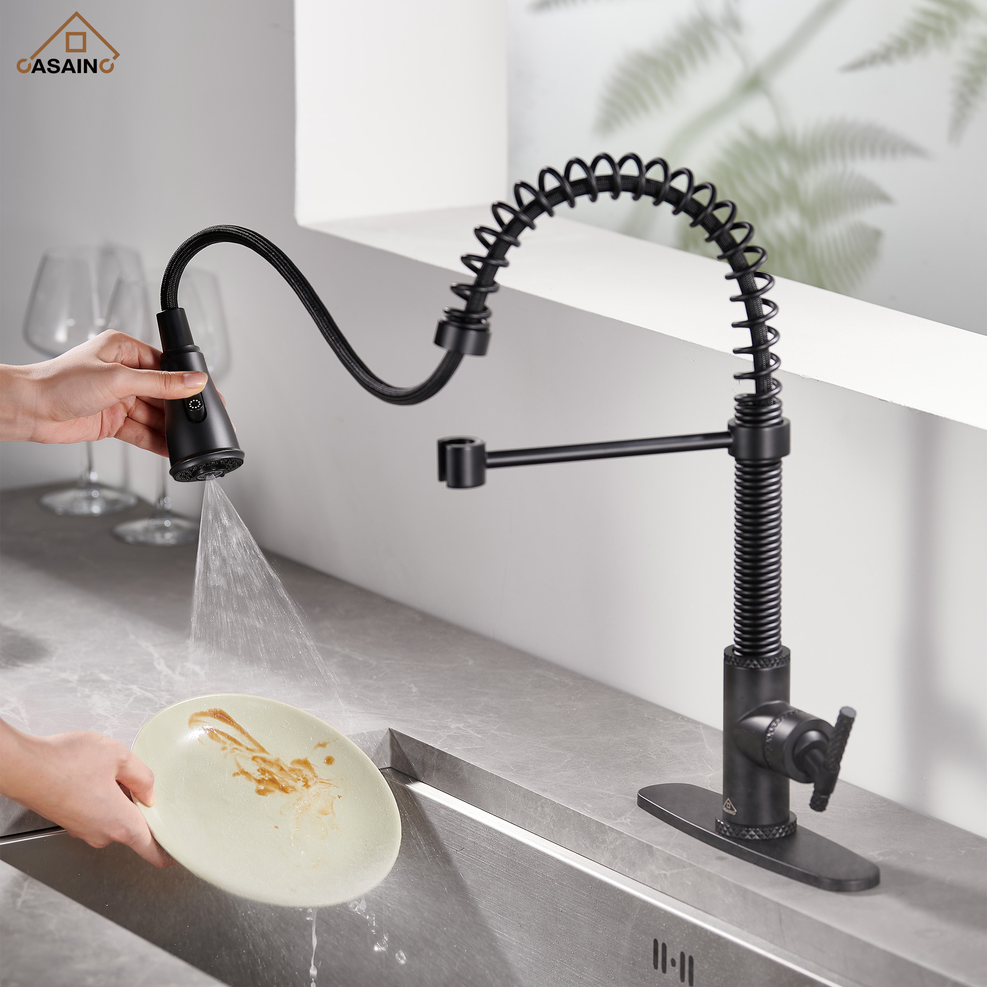 Pull-Down Sprayer Single Handle Kitchen Faucet 360° Swivel, Three Functions for Effortless Cooking and Cleaning