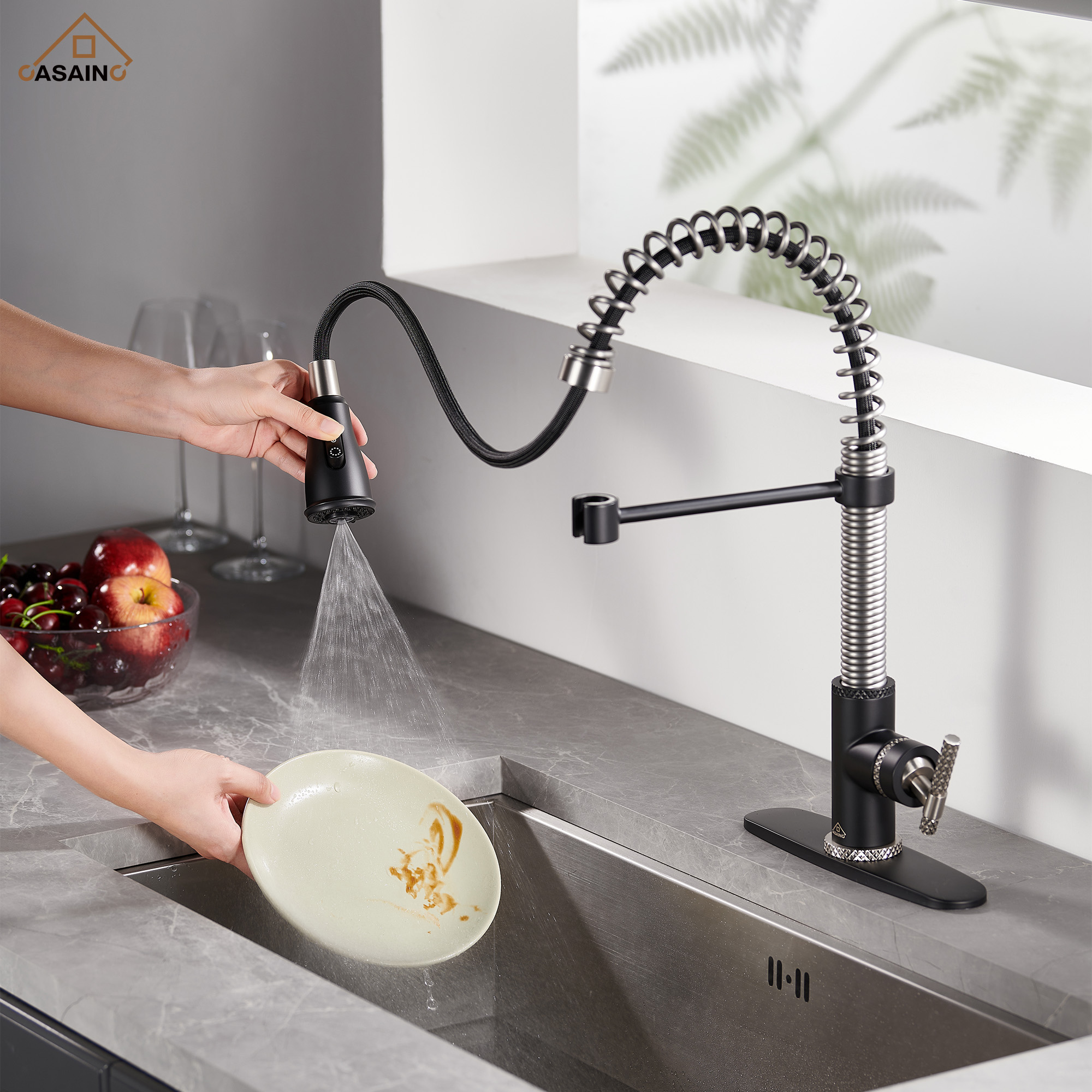 Pull-Down Sprayer Single Handle Kitchen Faucet 360° Swivel, Three Functions for Effortless Cooking and Cleaning