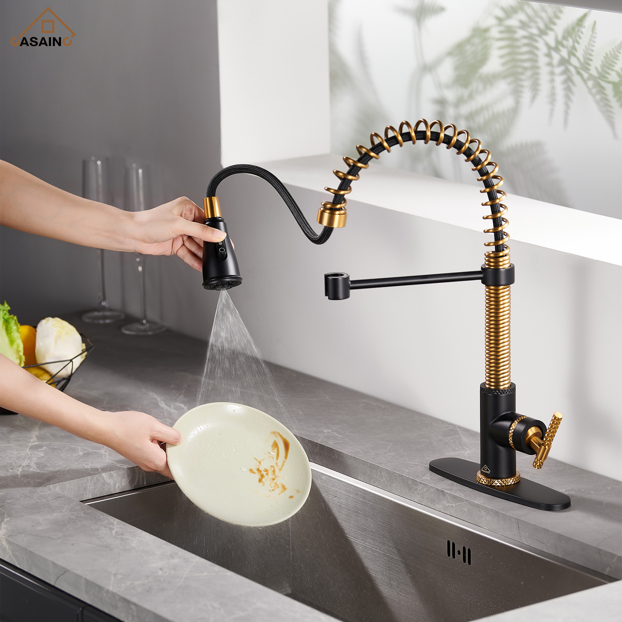 Pull-Down Sprayer Single Handle Kitchen Faucet 360° Swivel, Three Functions for Effortless Cooking and Cleaning