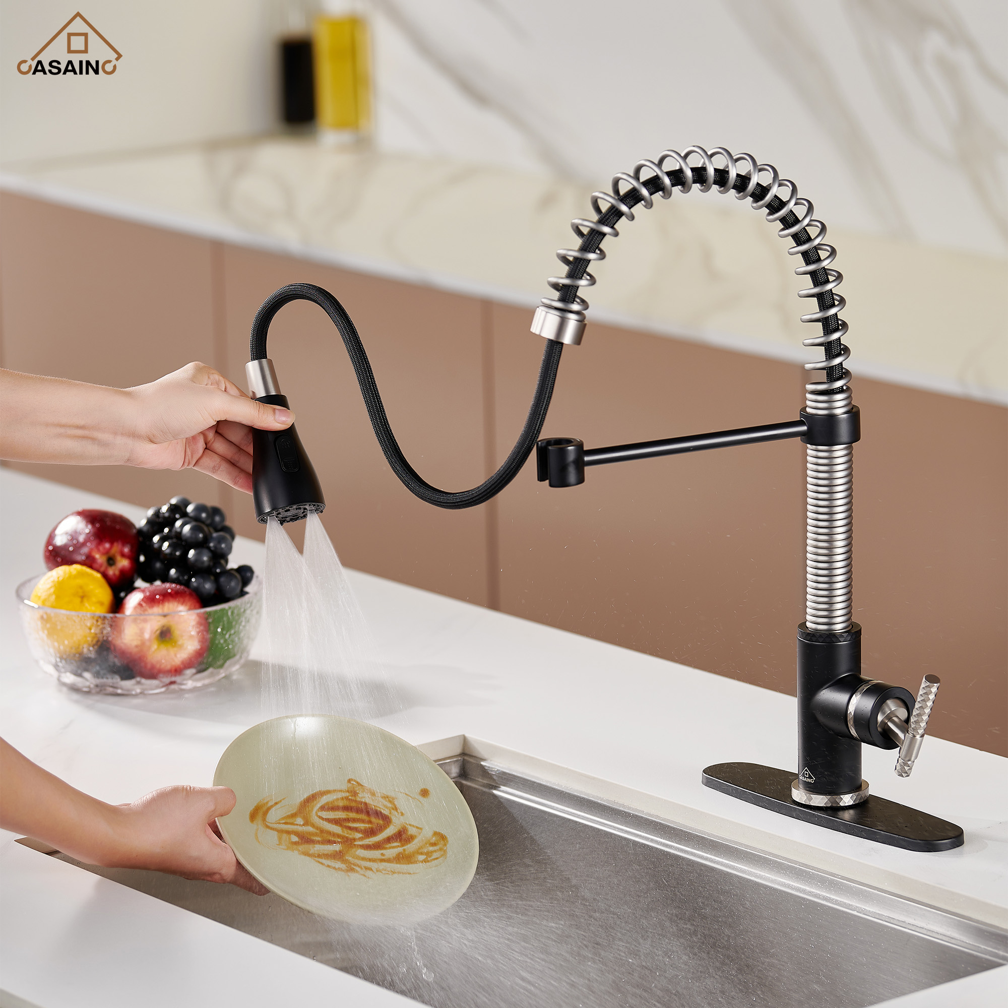  Pull-Down Sprayer Kitchen Faucet with 360° Swivel, Three Functions for Effortless Cooking and Cleaning