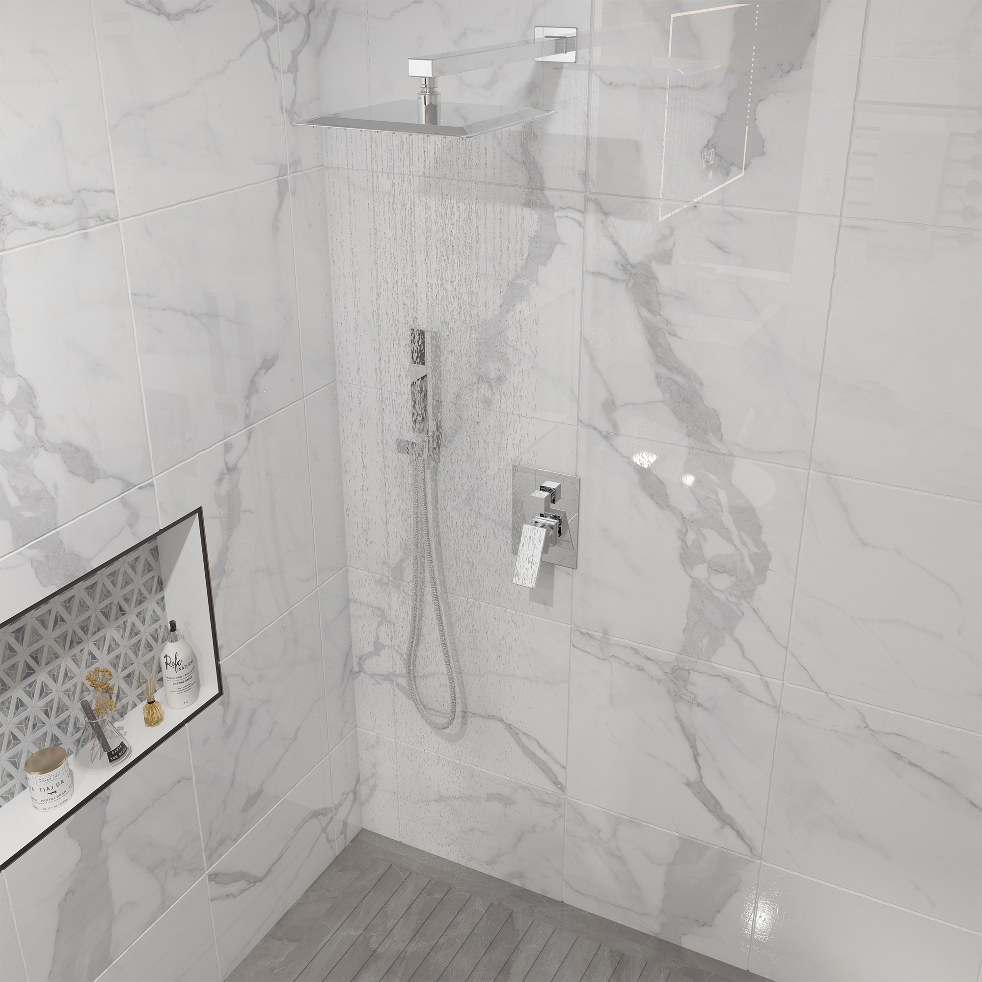 10" Square Brass Shower System with Handheld Shower and Pressure Balance Valve