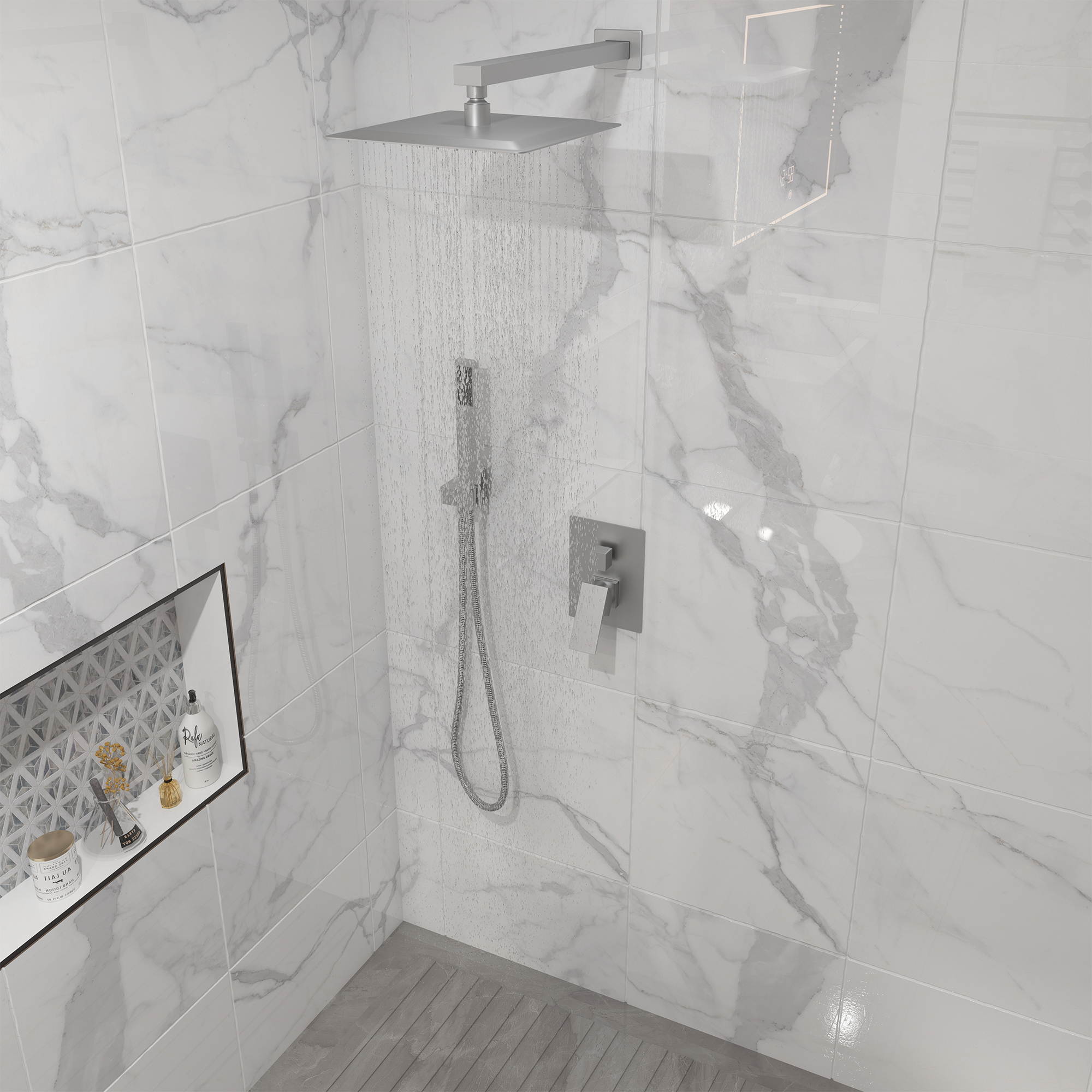 10" Square Brass Shower System with Handheld Shower and Pressure Balance Valve