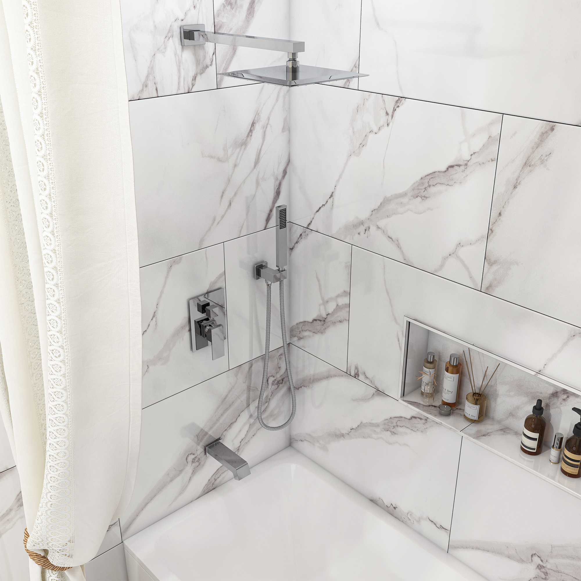 10" Three Function Pressure Balance Shower System with Valve Included