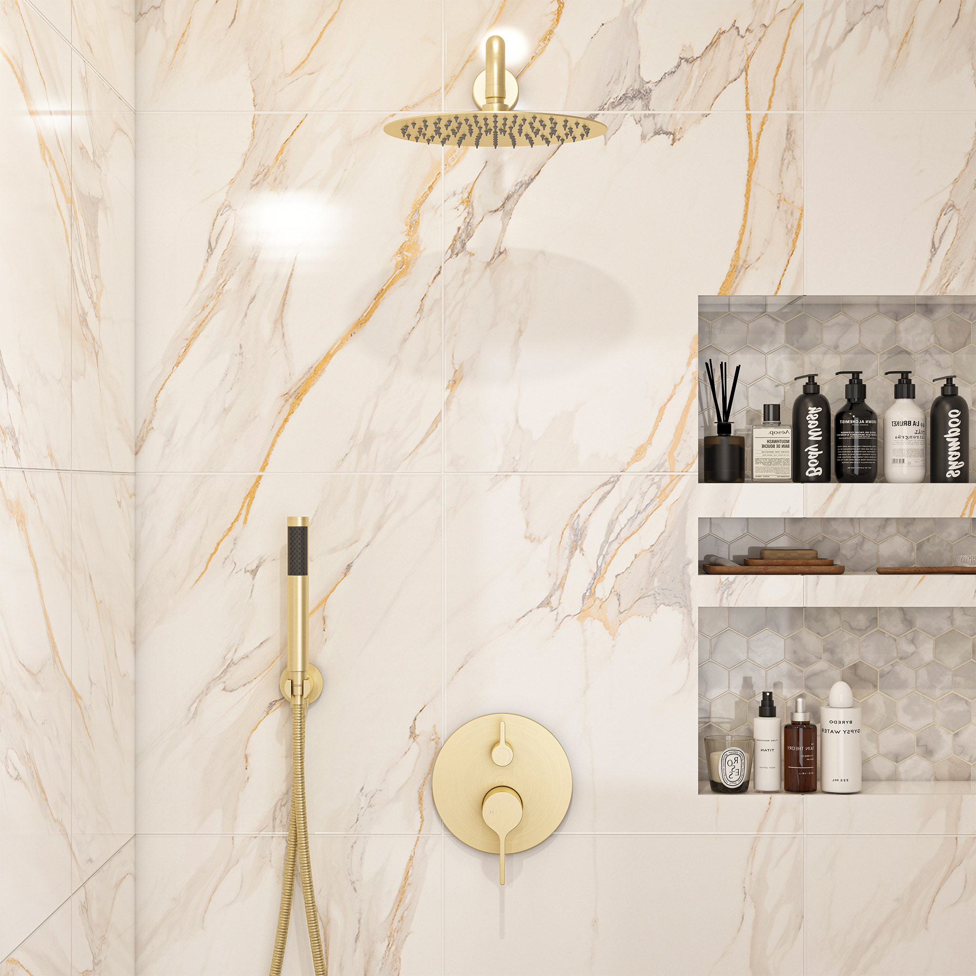 10" Round Shower System with Handheld Brass Showerhead