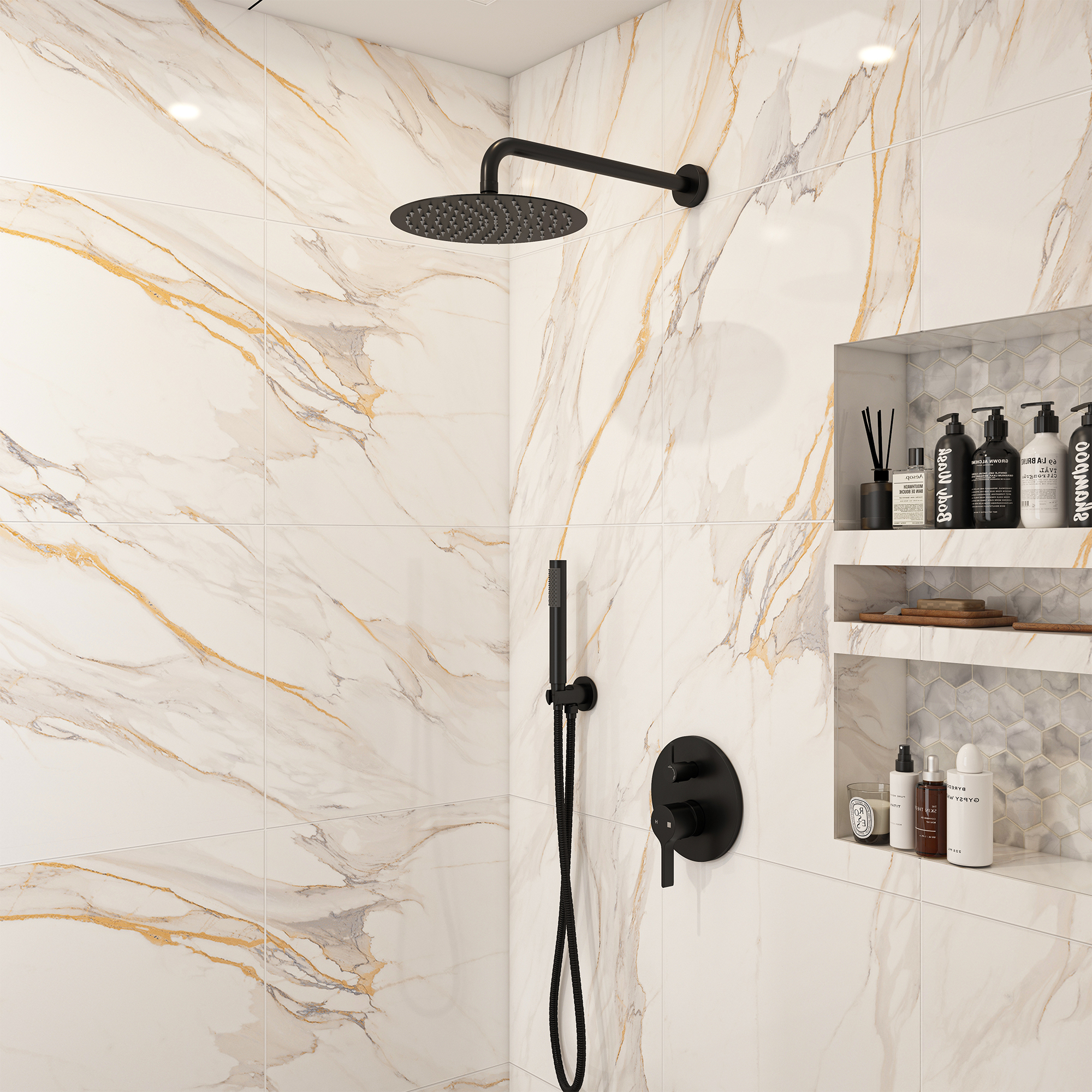 10" Round Shower System with Handheld Brass Showerhead