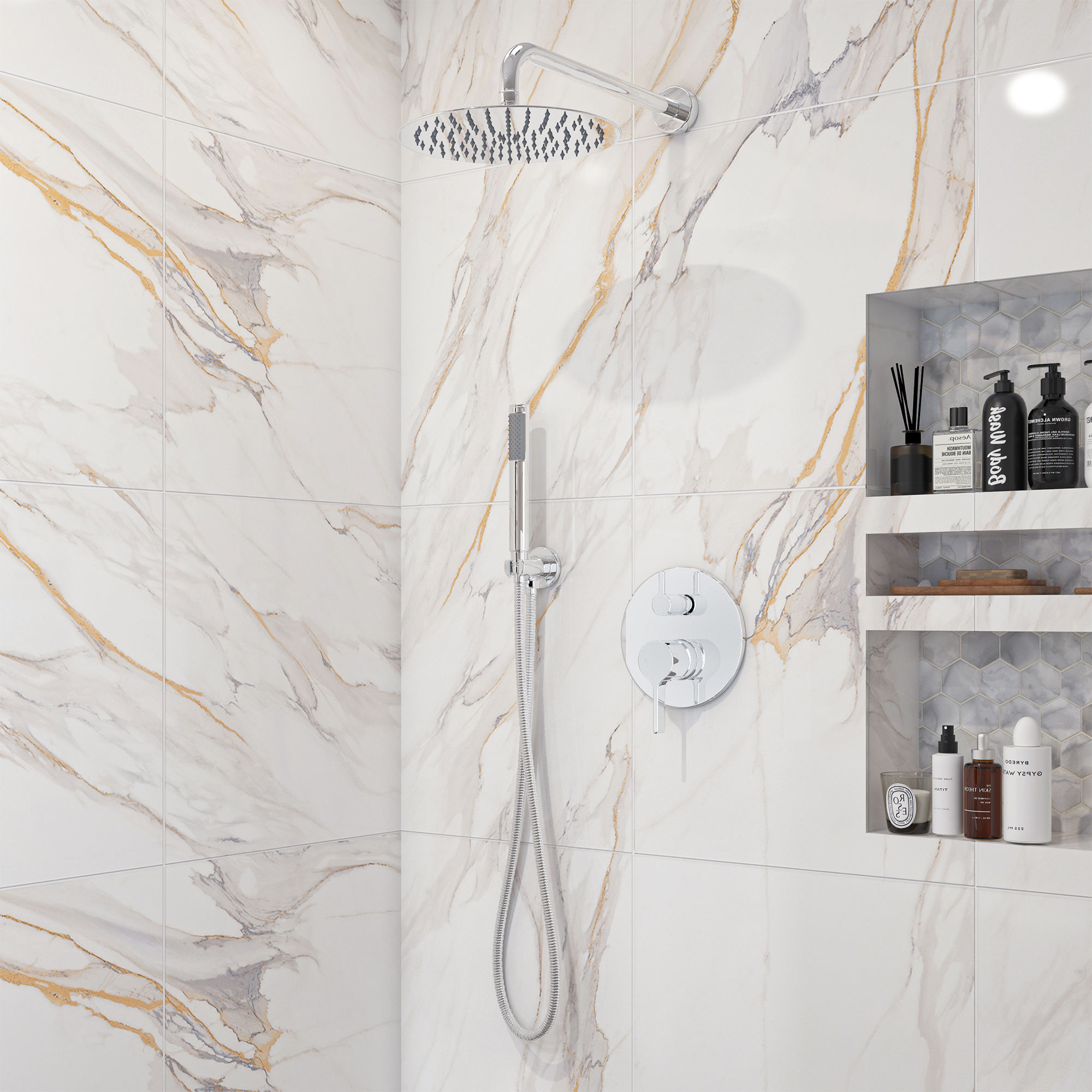 10" Round Shower System with Handheld Brass Showerhead