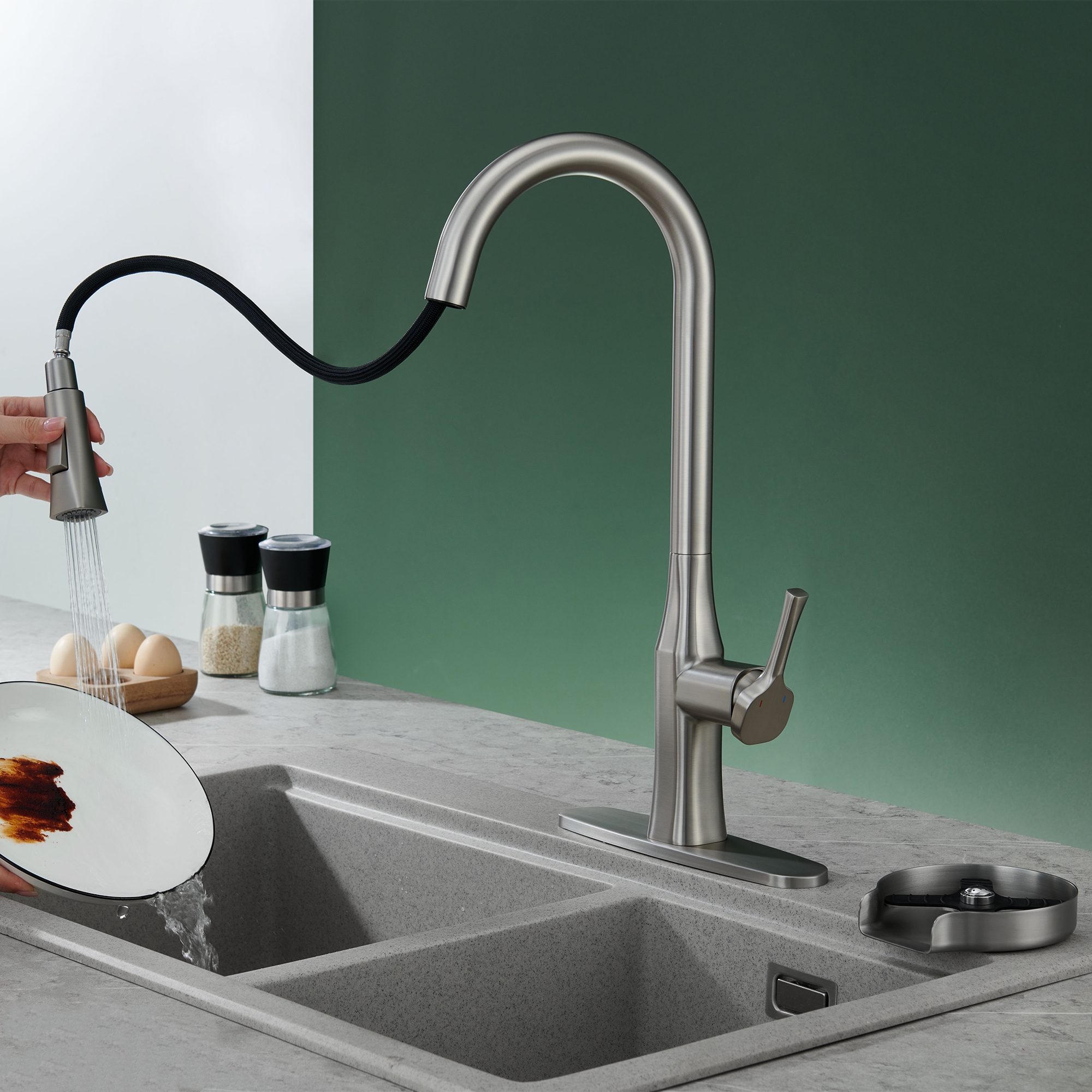 1.8GPM Single Handle Pull Down Kitchen Faucet with Cup Washer