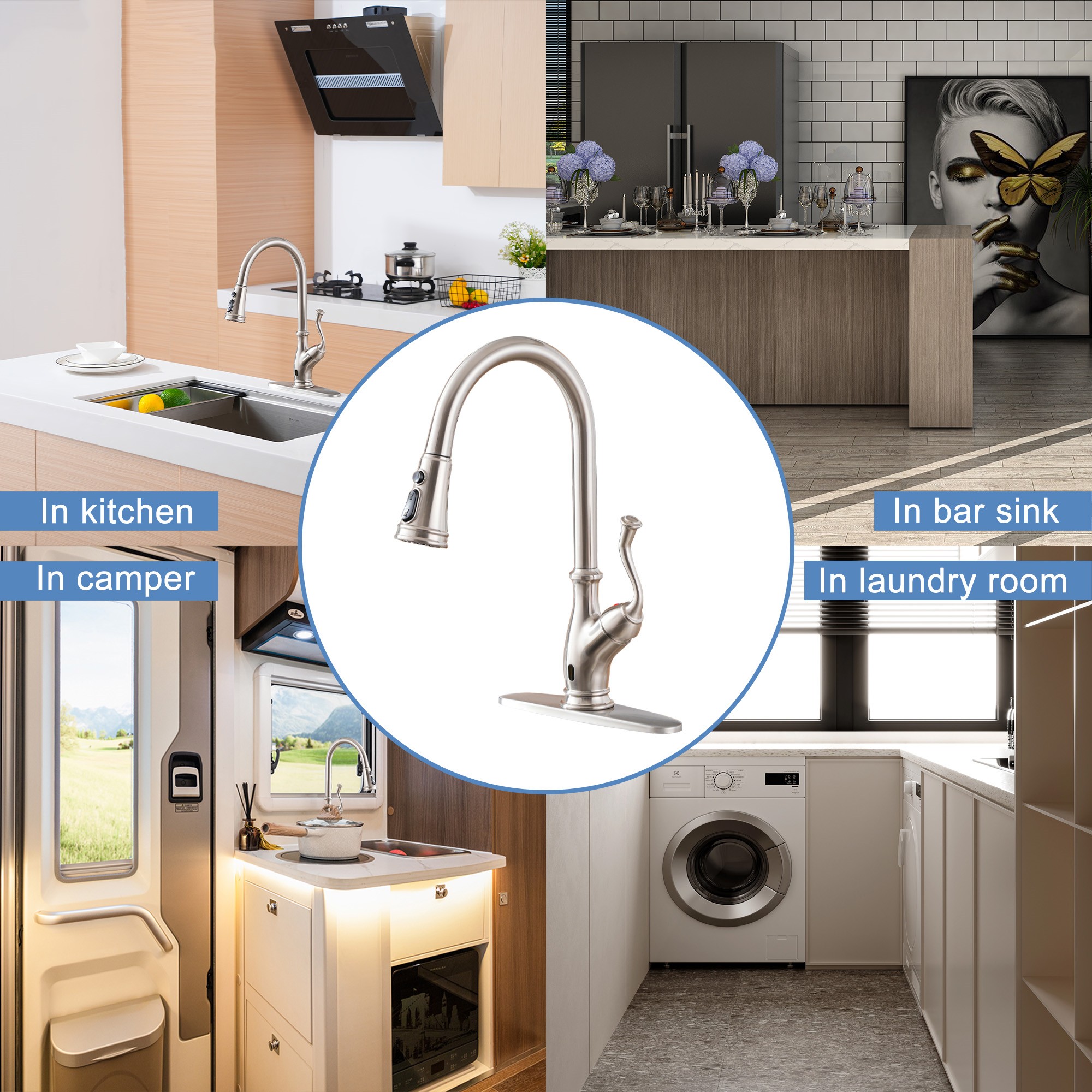 3-Spray Patterns 1.8 GPM Touchless Pull Down Sprayer Kitchen Faucet