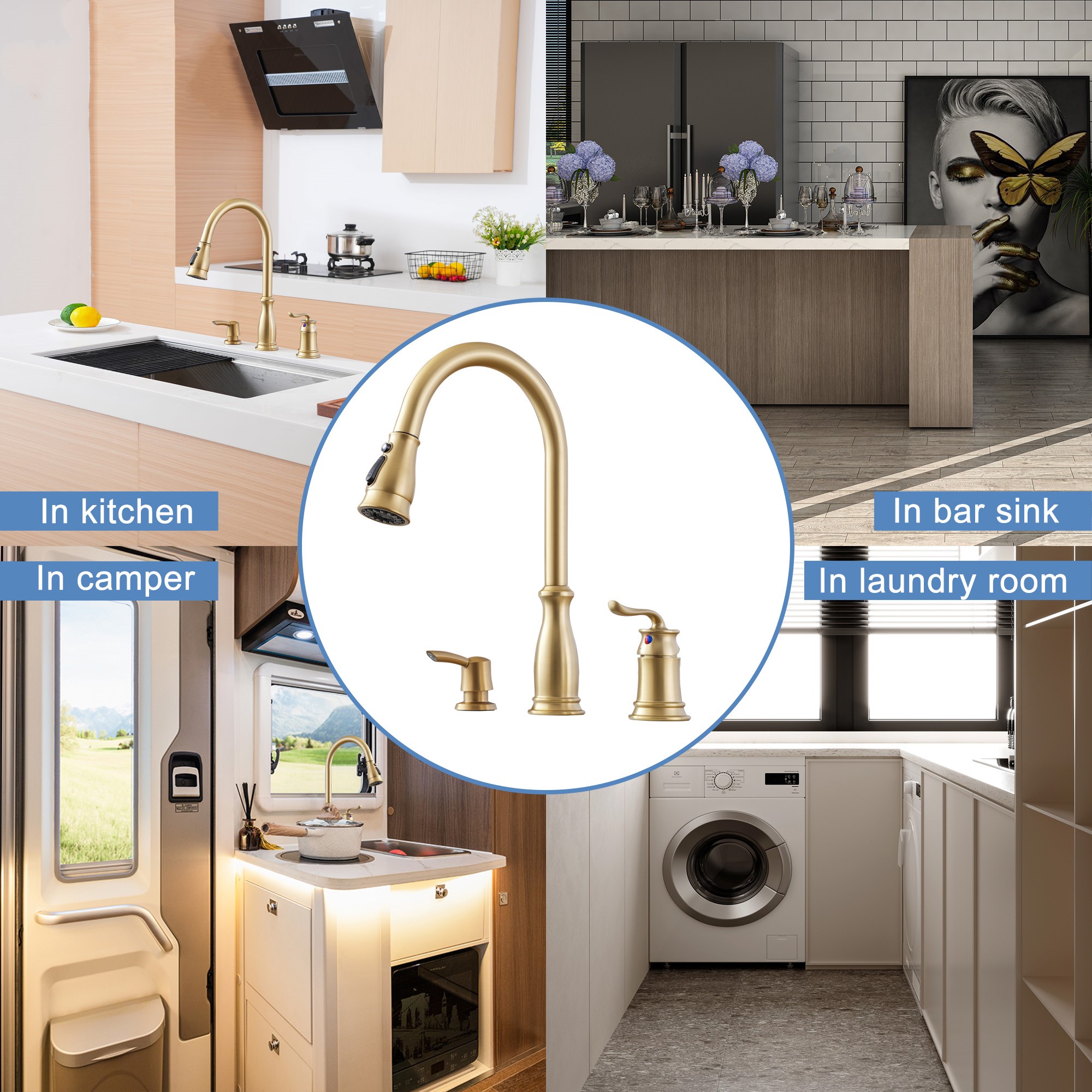 3-Spray Patterns 1.8 GPM Single Handle Pull Down Sprayer Kitchen Faucet with Soap Dispenser
