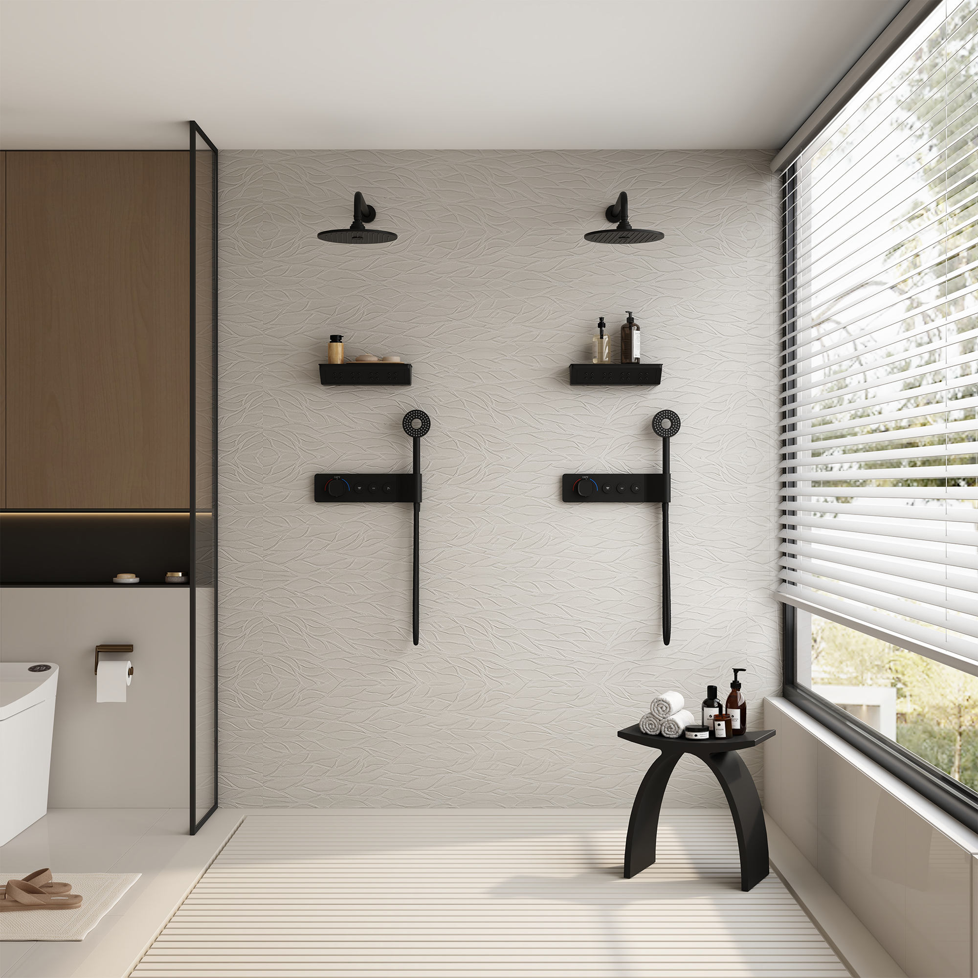 10-inch 3-Function Thermostatic Shower System with Neck Massage Jet