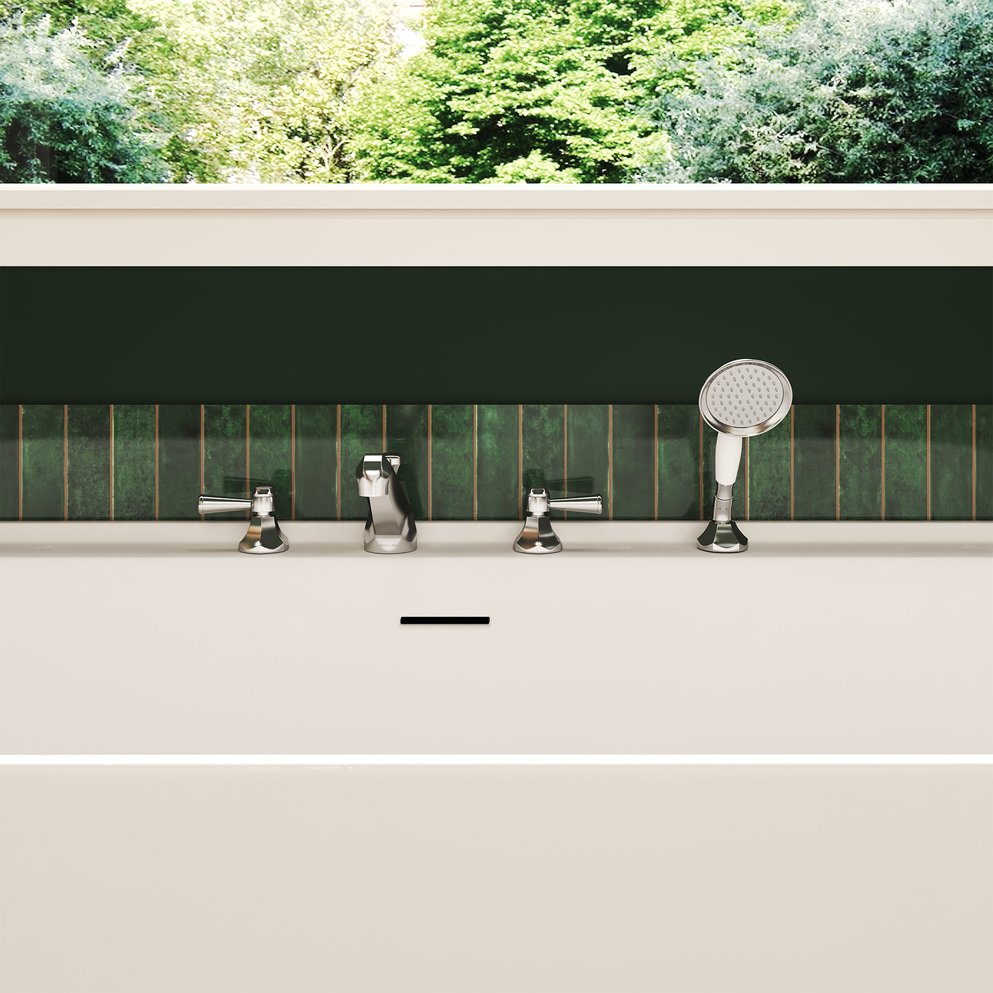 Polished Nickel Bathtub Faucet with Hand Shower Set - HEXAGON