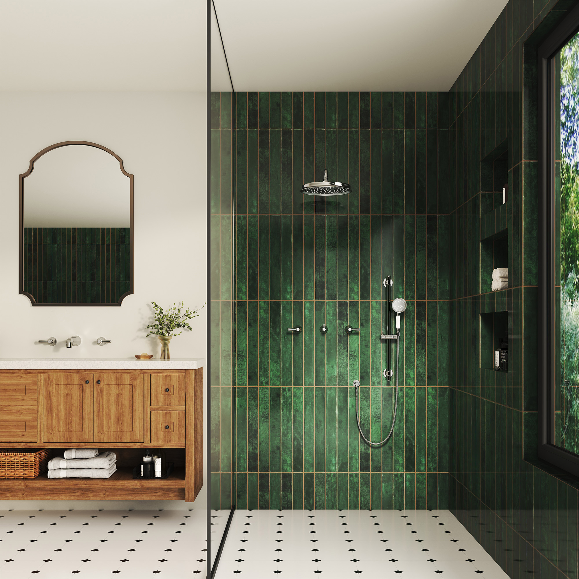 Polished Nickel 2-Function Wall Mounted Shower System with Hand Shower - HEXAGON