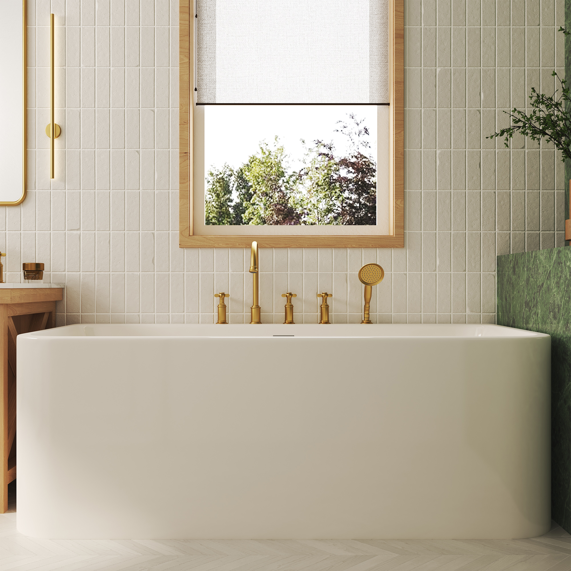 Brushed Gold 5-Hole Deck Roman Tub Faucet with Hand Shower - DANUBE