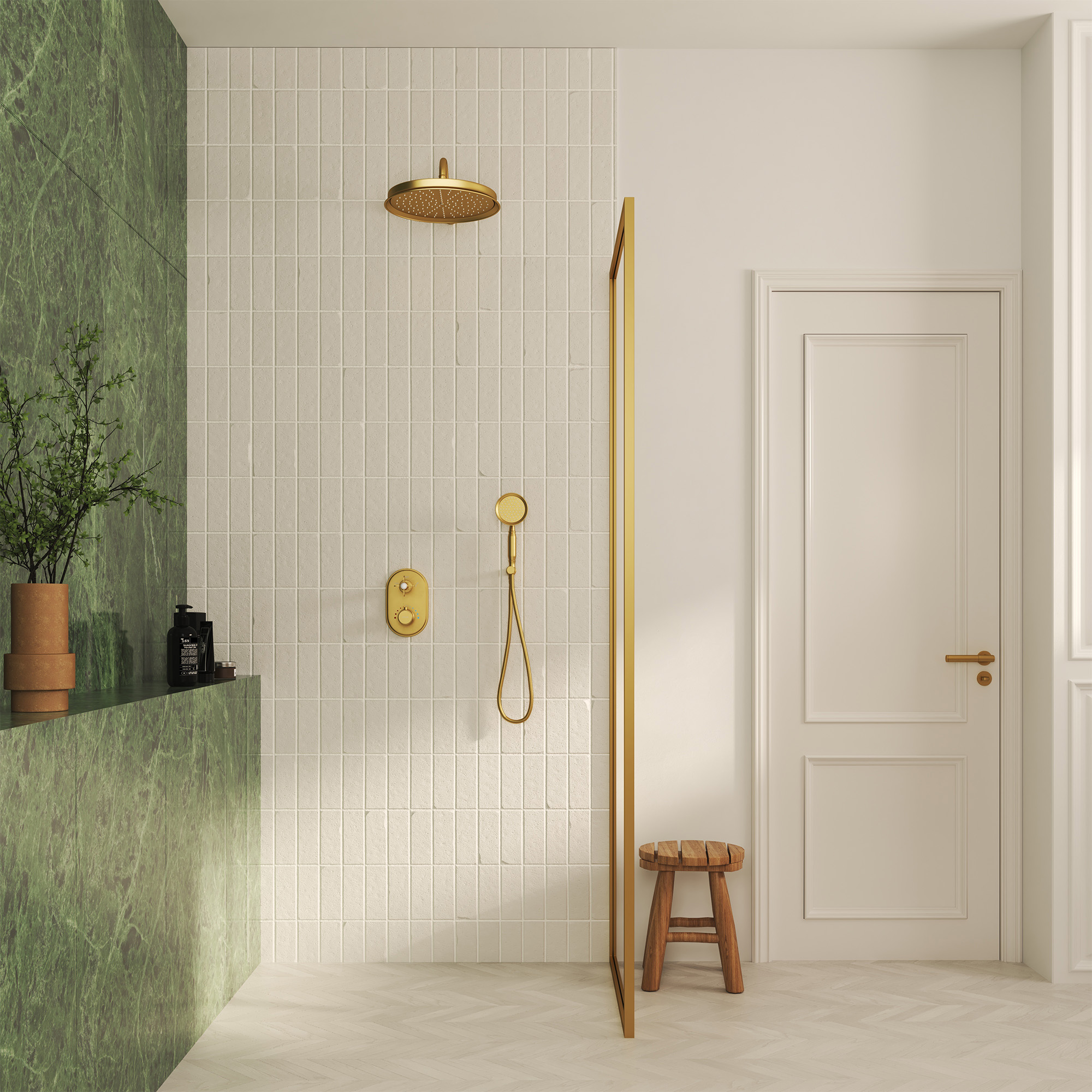 Brushed Gold Thermostatic Shower System with Handheld - DANUBE