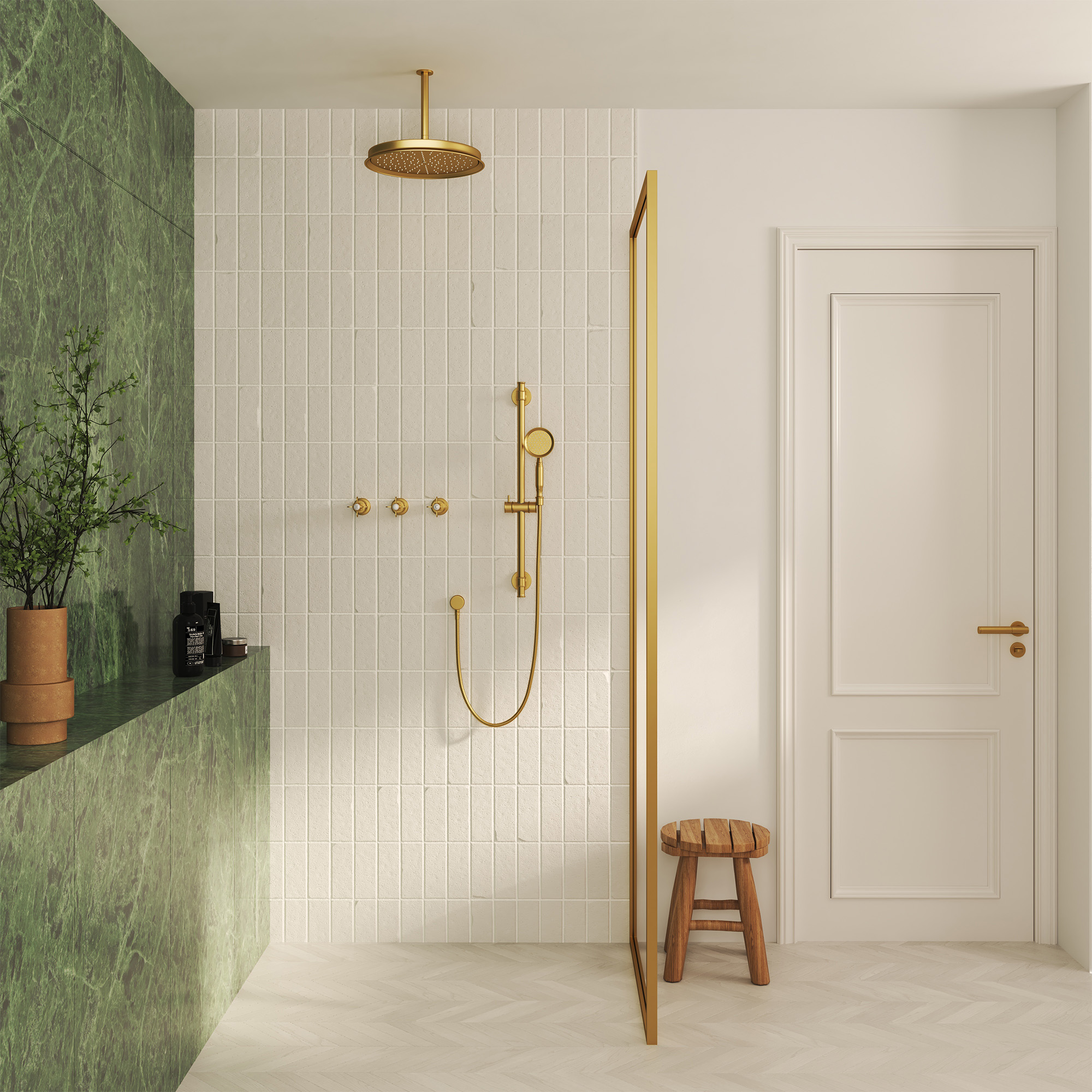 Brushed Gold Manual Shower System with Classic Controls - DANUBE