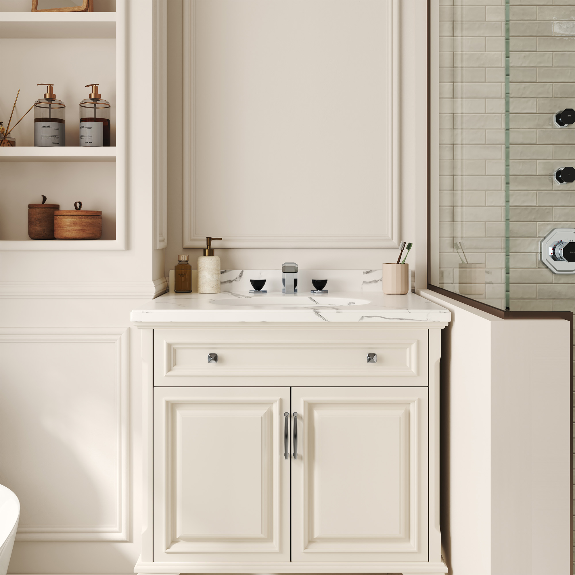 Chrome Widespread Bathroom Faucet with Black PVD Octagonal Handles - OCTAGON