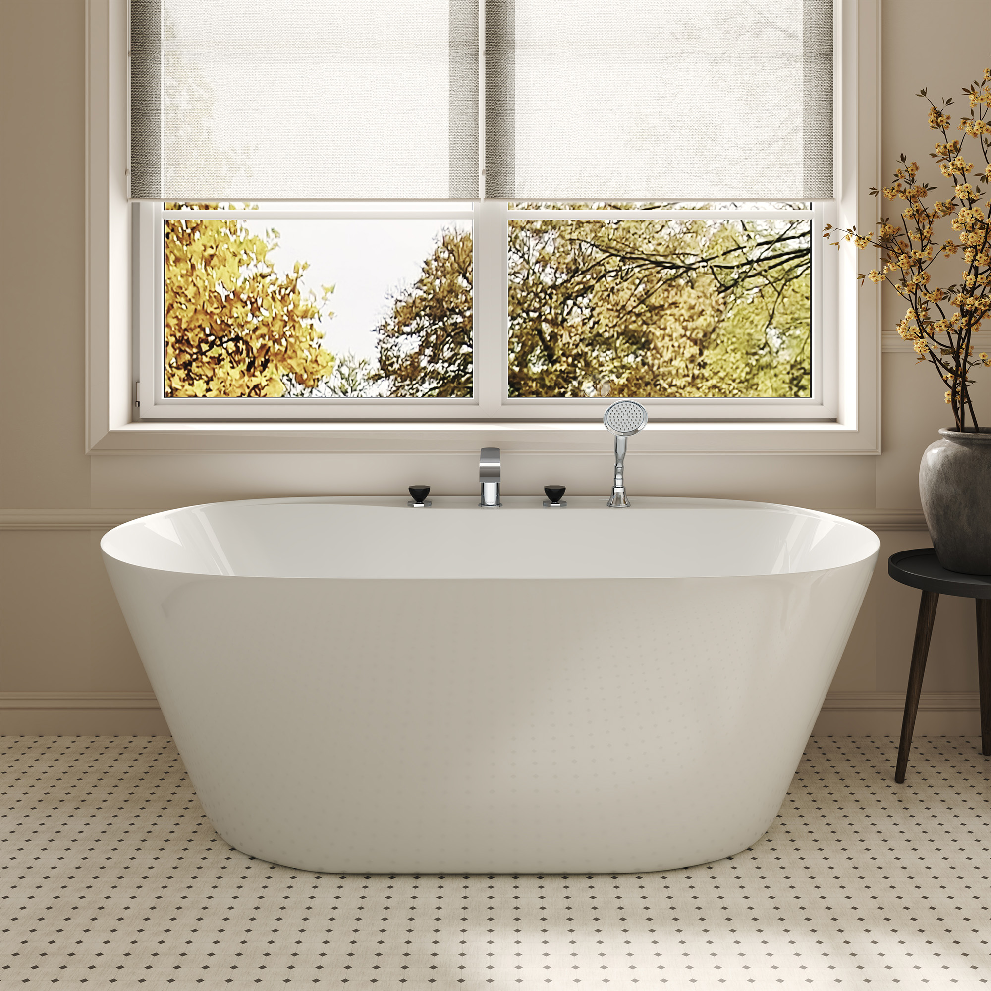 Chrome & Black PVD 4-Hole Roman Tub Faucet with Hand Shower - OCTAGON