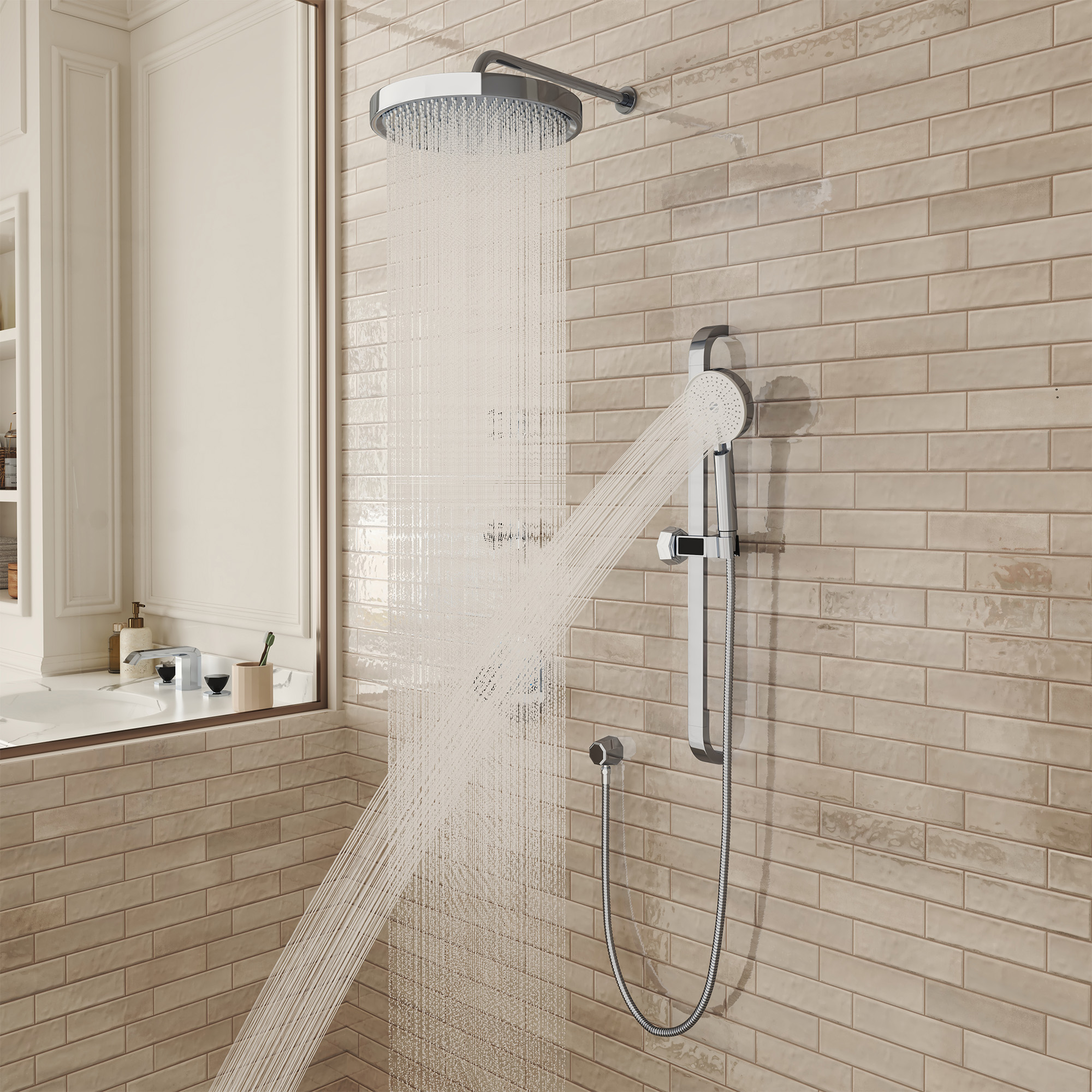 12" Rainfall Thermostatic Shower System with 3-Function Hand Shower - OCTAGON