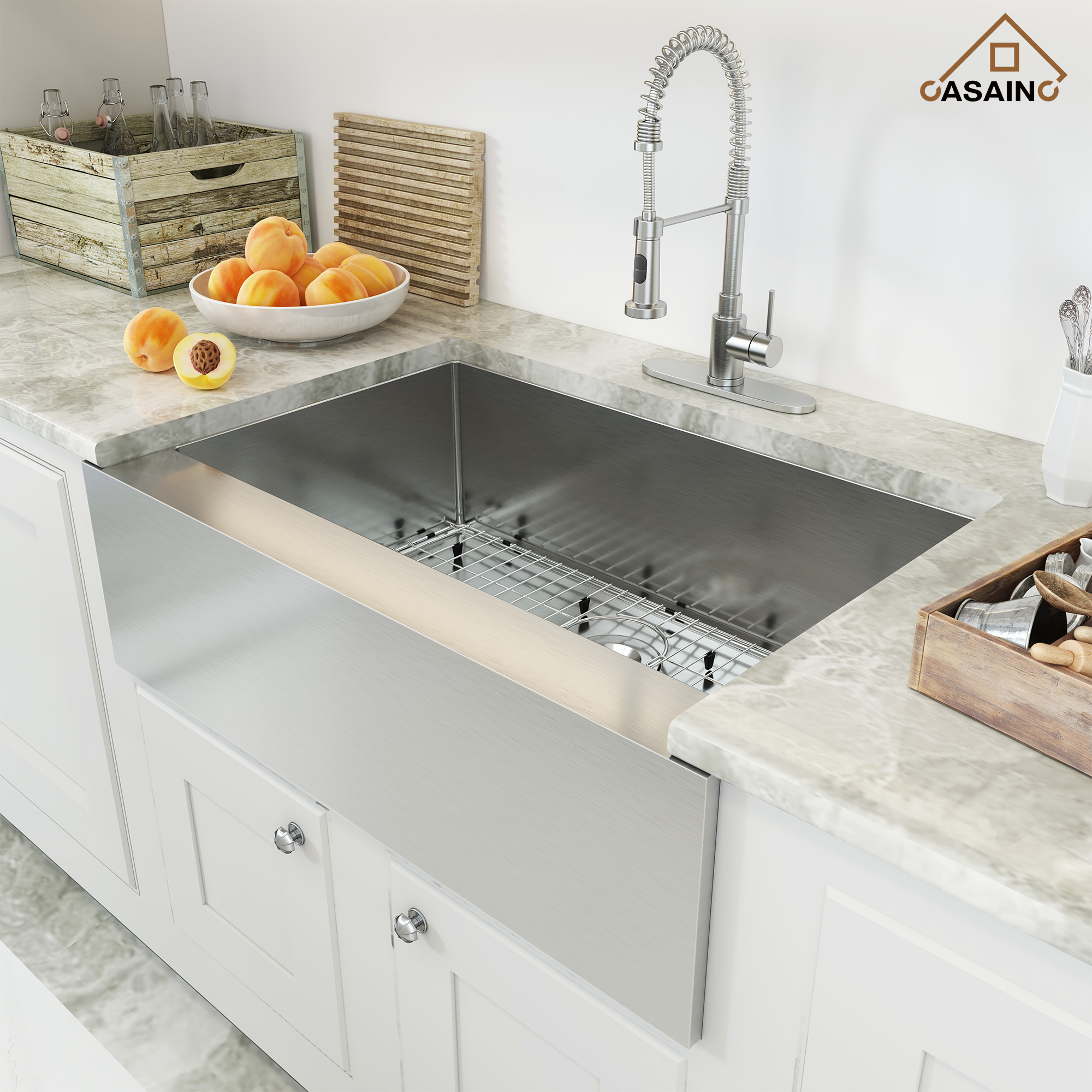 33 Inch Farmhouse Sink Stainless Steel Kitchen Sink Apron Front Stainless Steel 18 Gauge Single Bowl Kitchen Farm Sink Basin