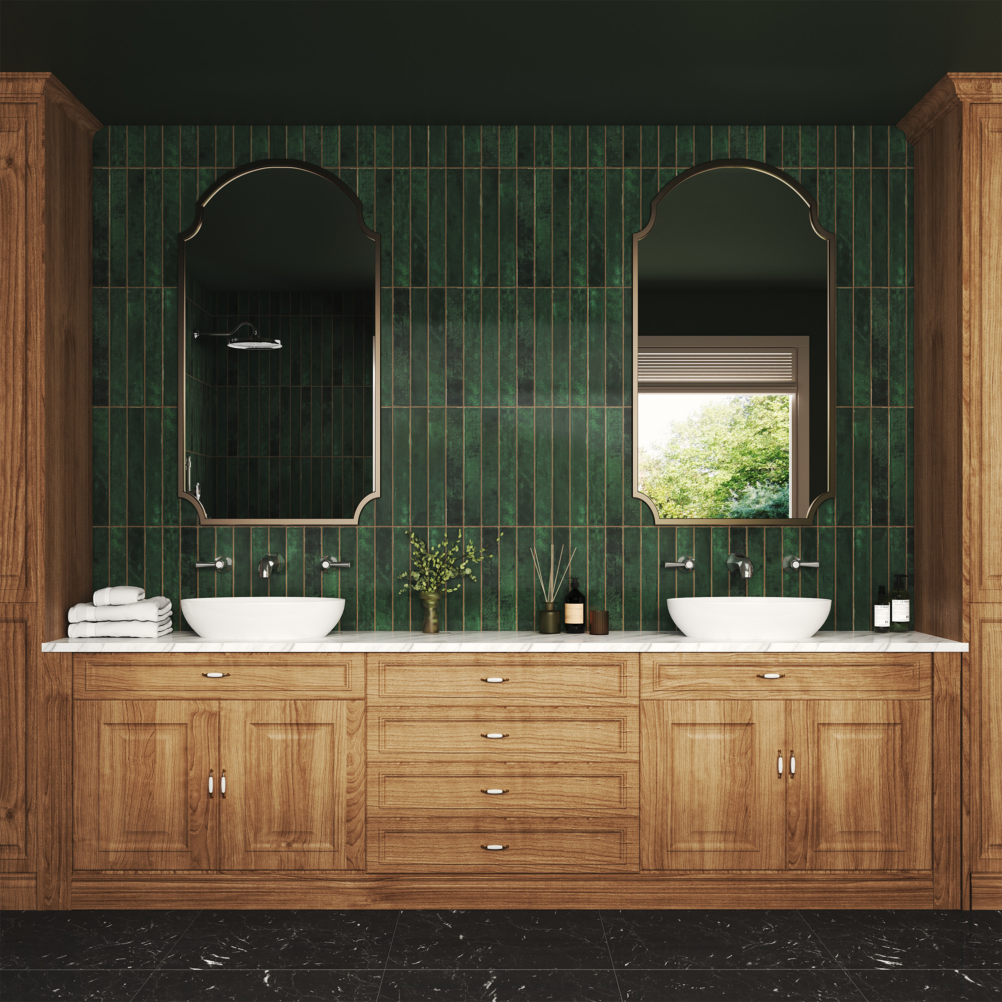 Polished Nickel Dual Handle Wall Mounted Bathroom Faucet - HEXAGON