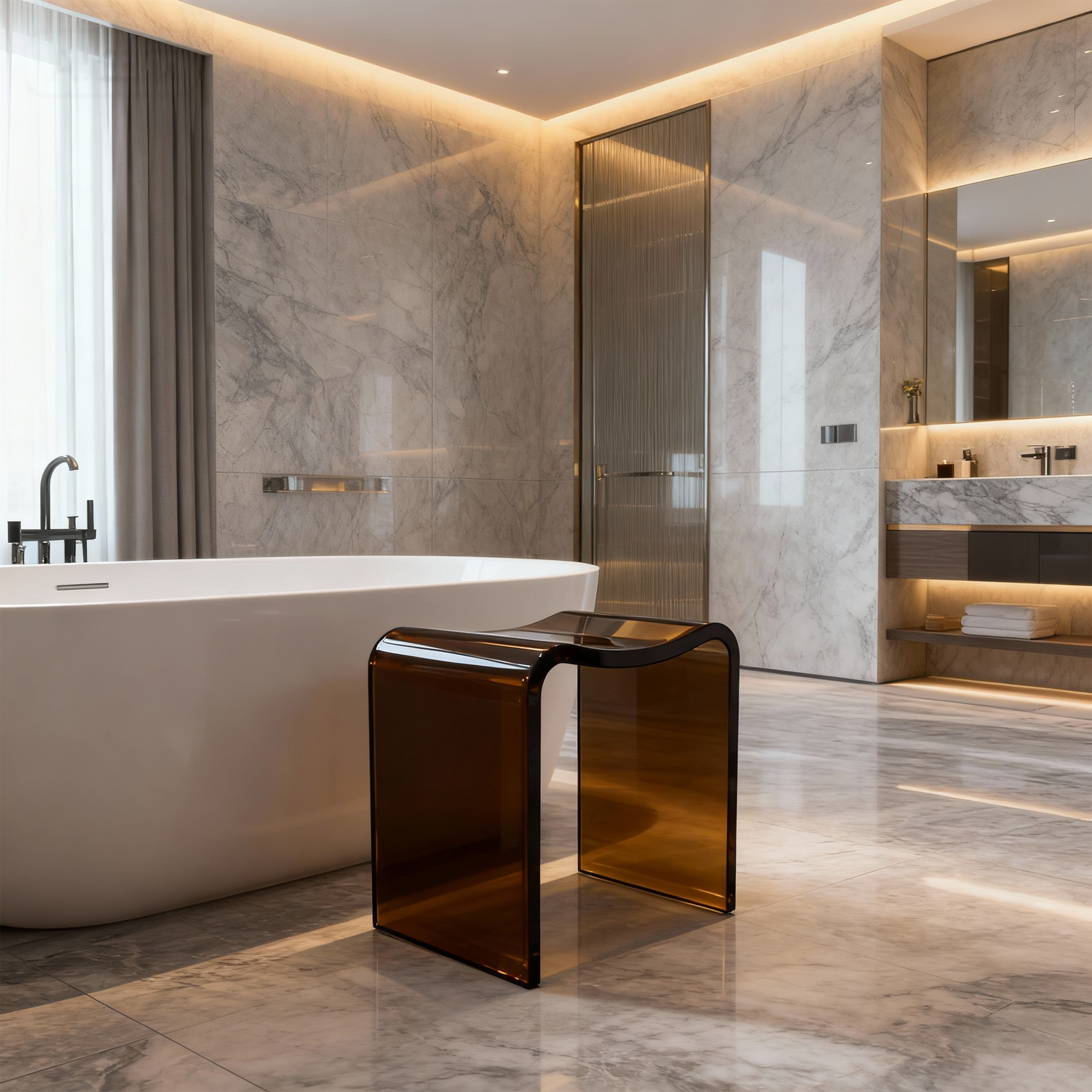 Resin Stone Freestanding Shower Stool with Gently Curved Seat